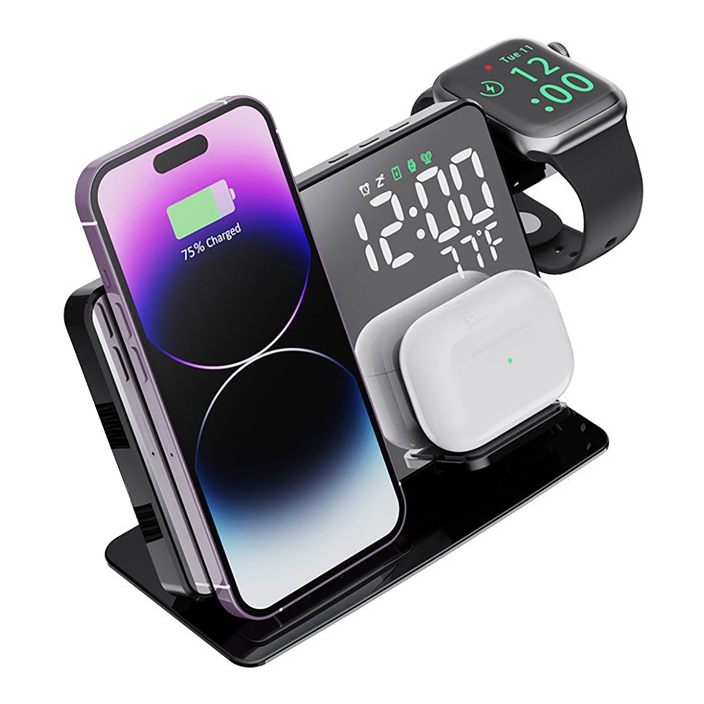 6-in-1 Wireless Charging Station for iPhone & Apple Watch - Nightstand Clock Dock