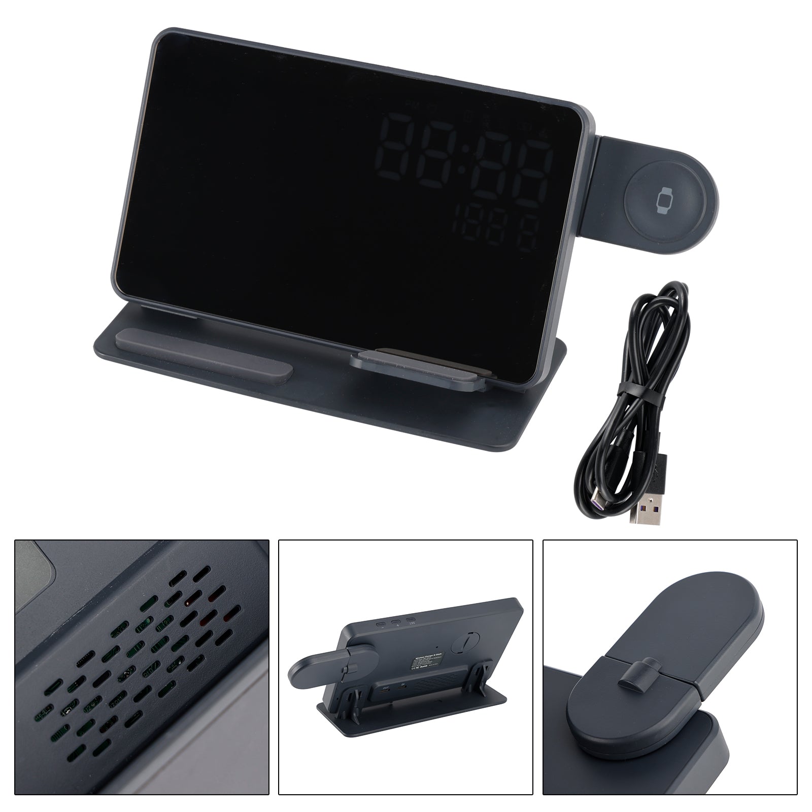 6-in-1 Wireless Charging Station for iPhone & Apple Watch - Nightstand Clock Dock