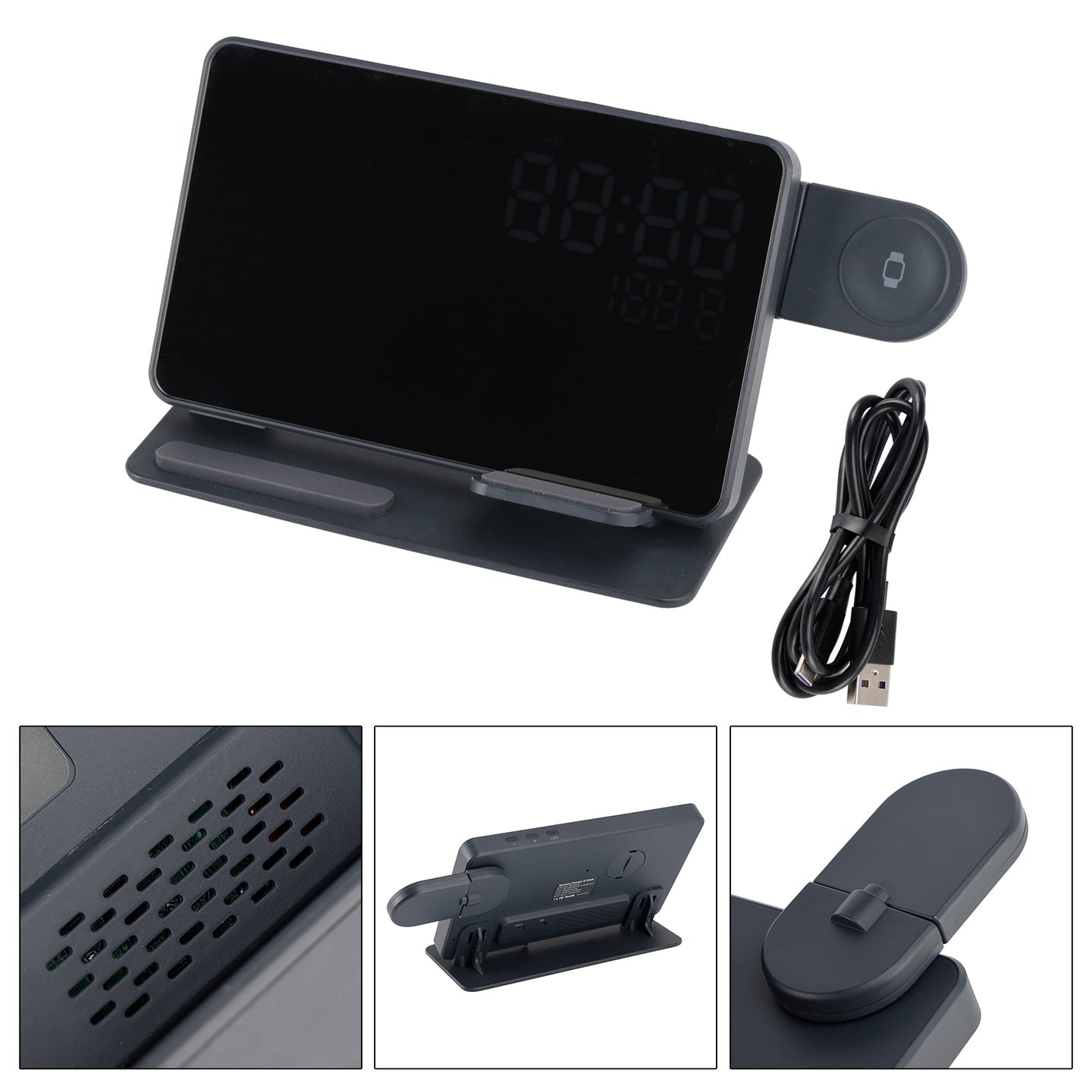 6-in-1 Wireless Charging Station for iPhone & Apple Watch - Nightstand Clock Dock