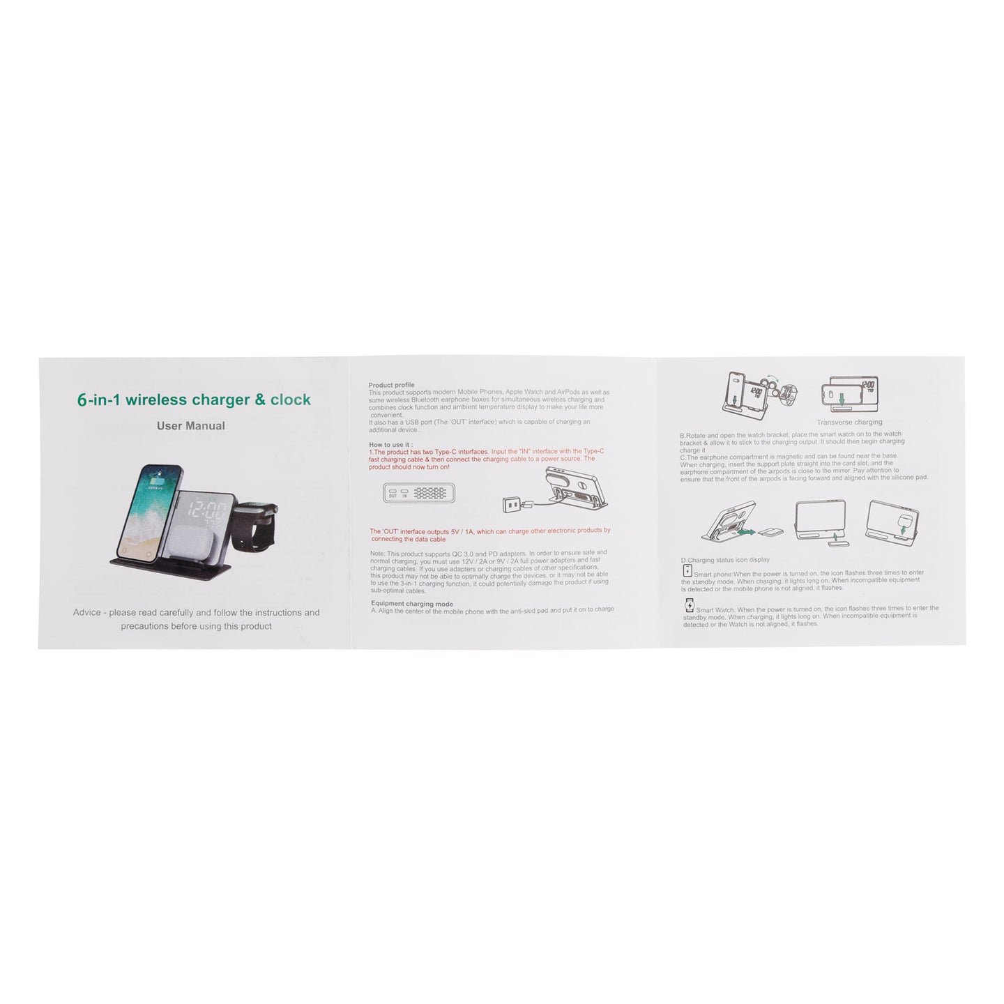 6-in-1 Wireless Charging Station Charger Clock for iPhone 17 16 15 Apple Watch