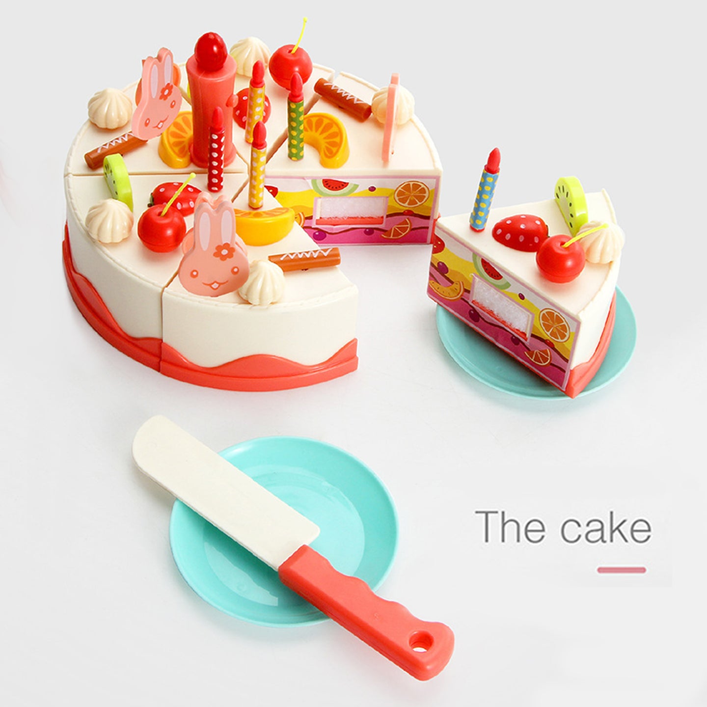 82 Pieces Birthday Cake Toy Play Food Set Plastic Kitchen Cutting Pretend Toys