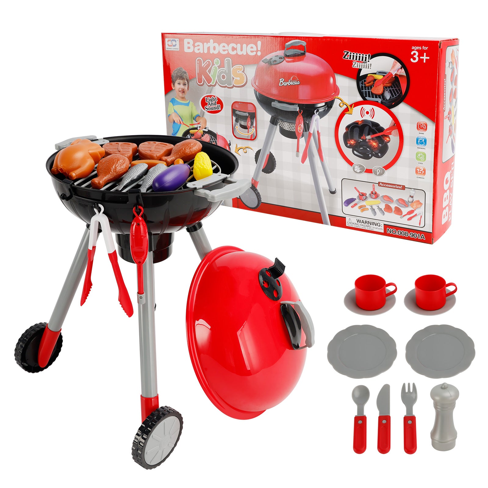 BBQ Grill Kitchen Cooking Interactive Sizzle Light Pretend Food Toys For Kid