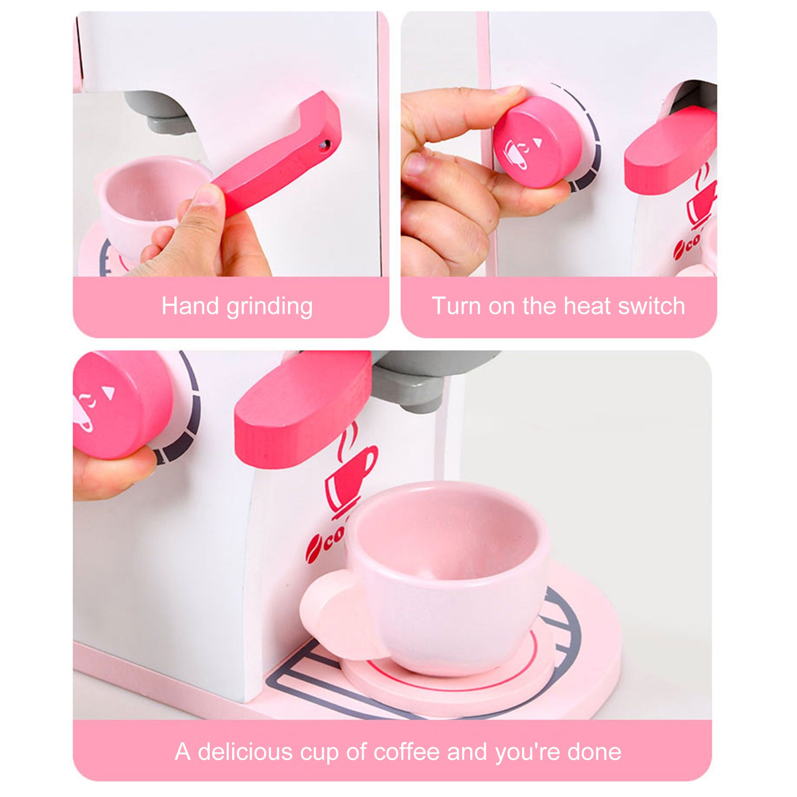 Simulation Pink Coffee Machine Play Kitchen Dishes Set Pretend Toy Kid Gift