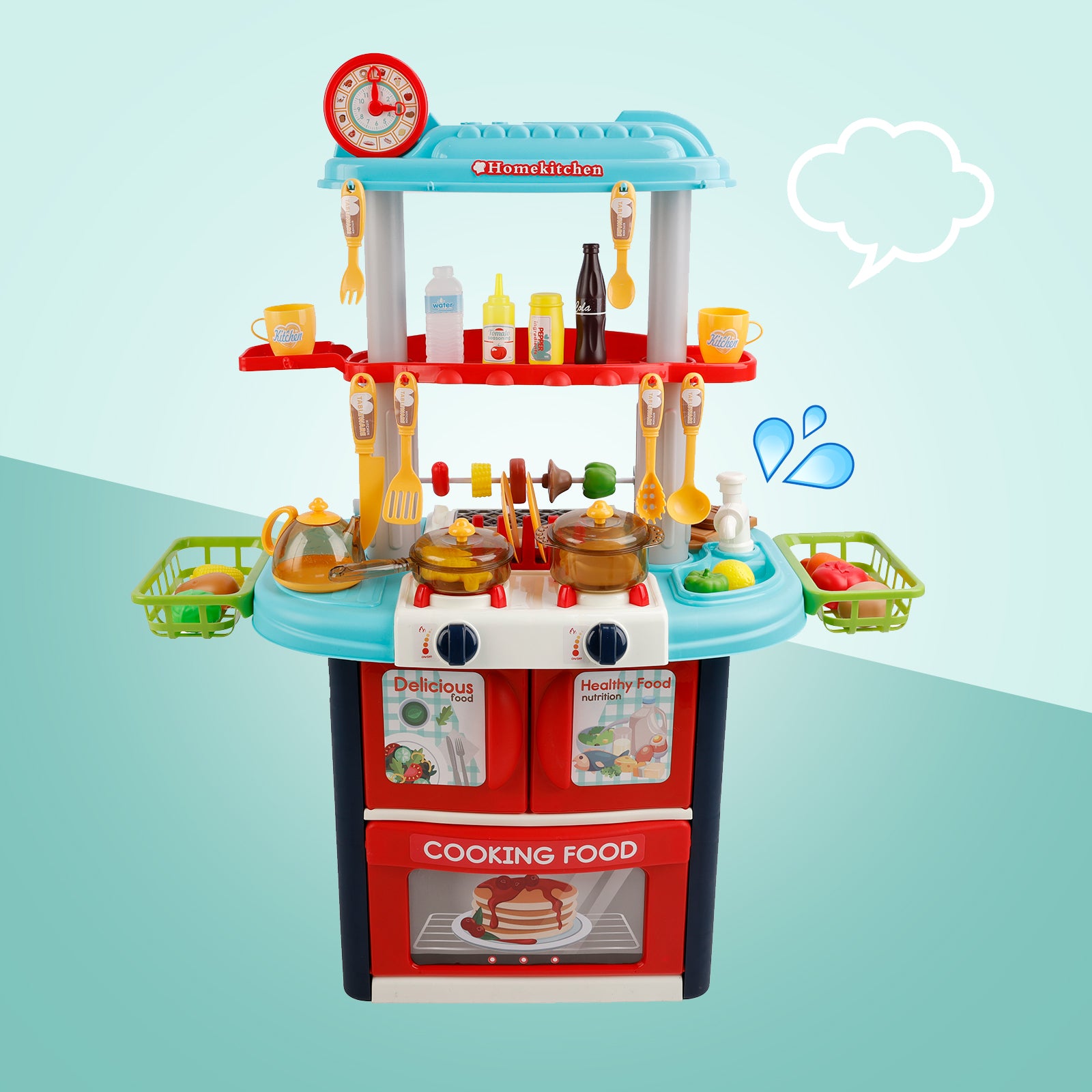 Plastic Tableware Kitchen Set With Sound, Light And Spray Function Kid Toy Blue