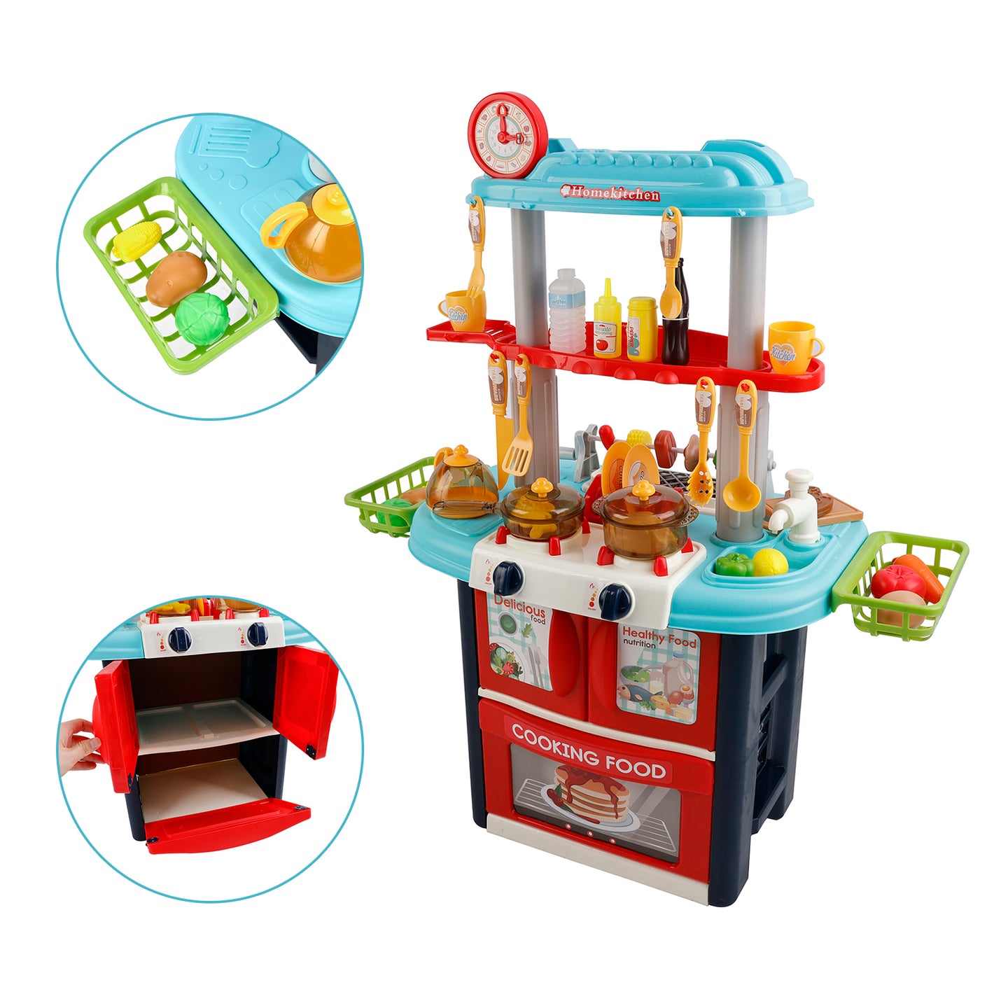Plastic Tableware Kitchen Set With Sound, Light And Spray Function Kid Toy Blue