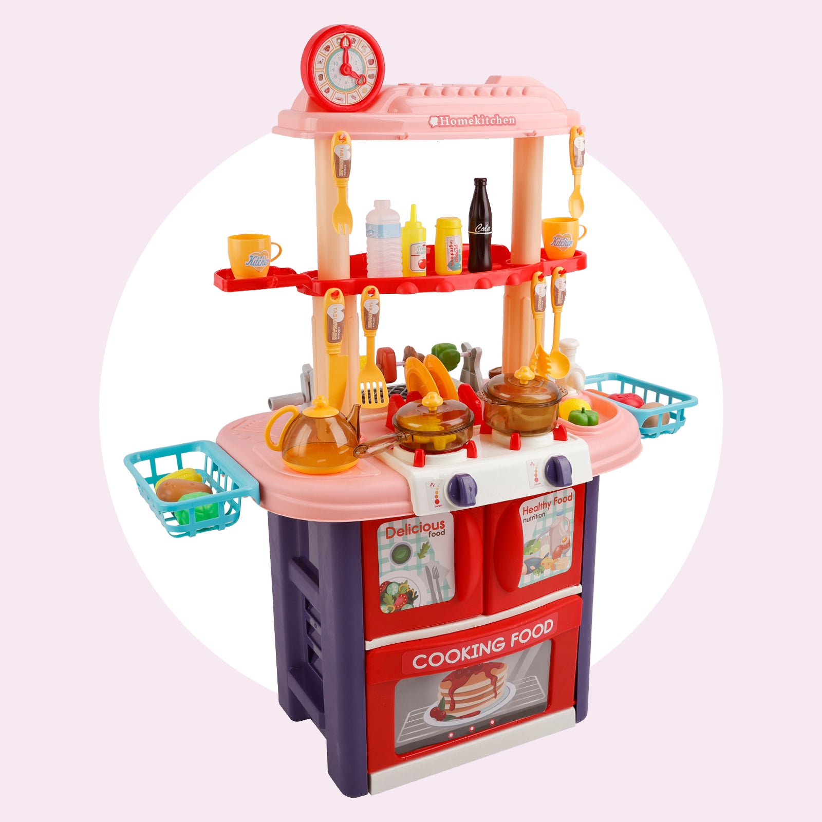 Plastic Tableware Kitchen Set With Sound, Light And Spray Function Kid Toy Pink
