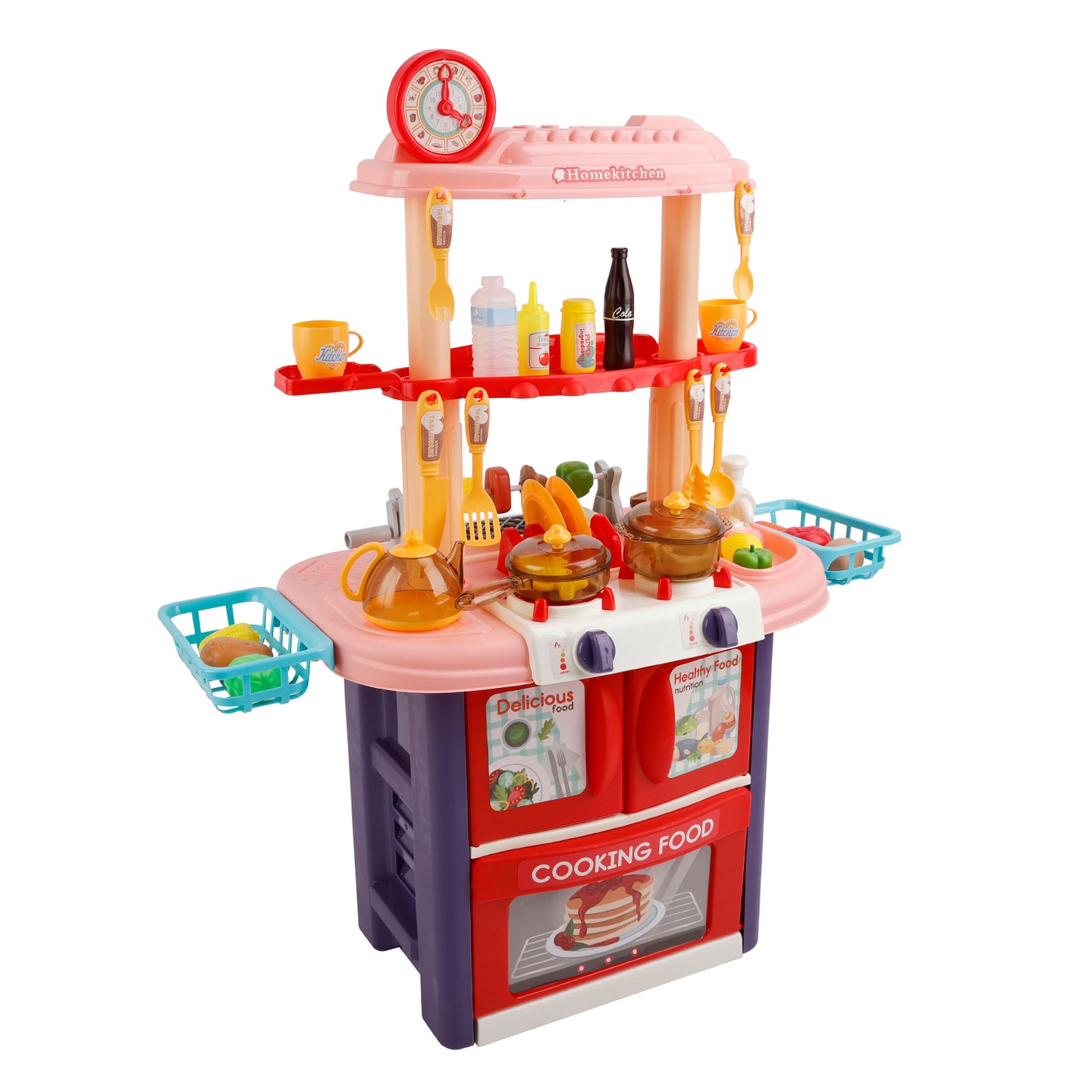 Plastic Tableware Kitchen Set With Sound, Light And Spray Function Kid Toy Pink
