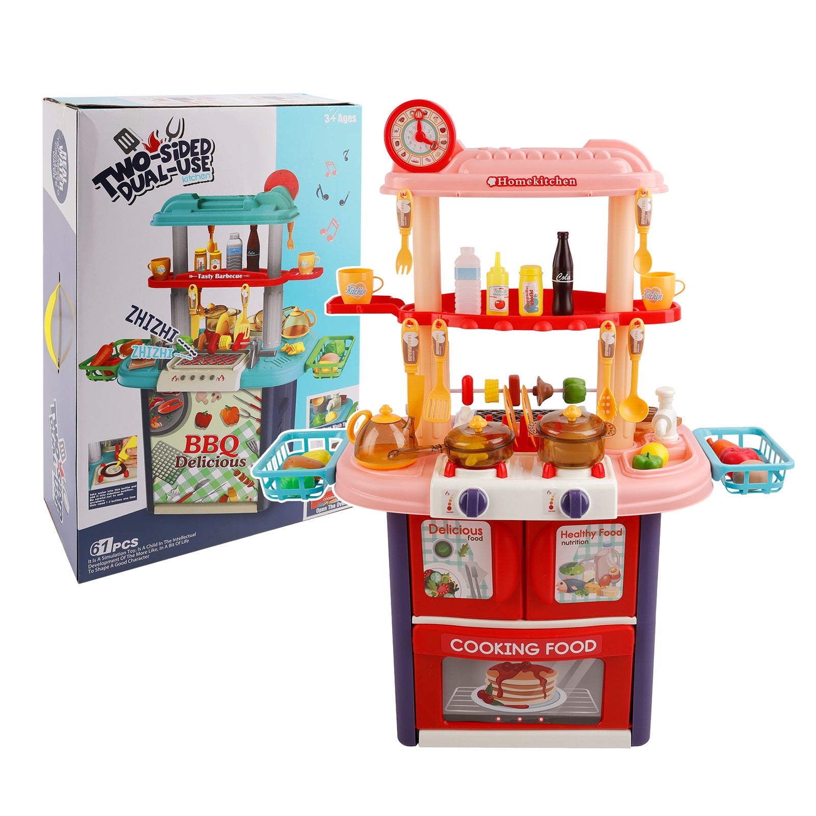 Plastic Tableware Kitchen Set With Sound, Light And Spray Function Kid Toy Pink