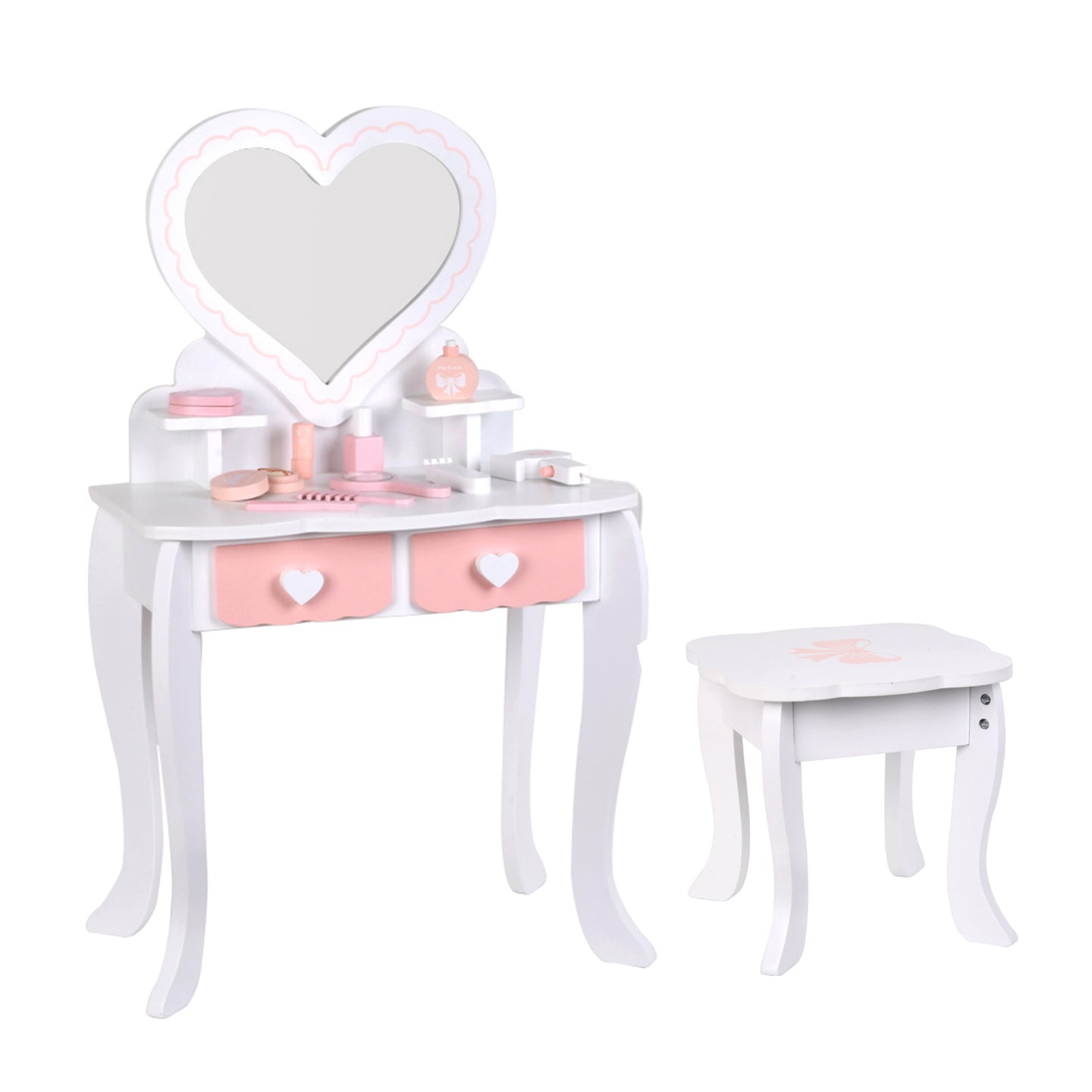 Kids Girls Vanity Table Children Dressing Mirror Make Up Desk Toy Play Gift Set