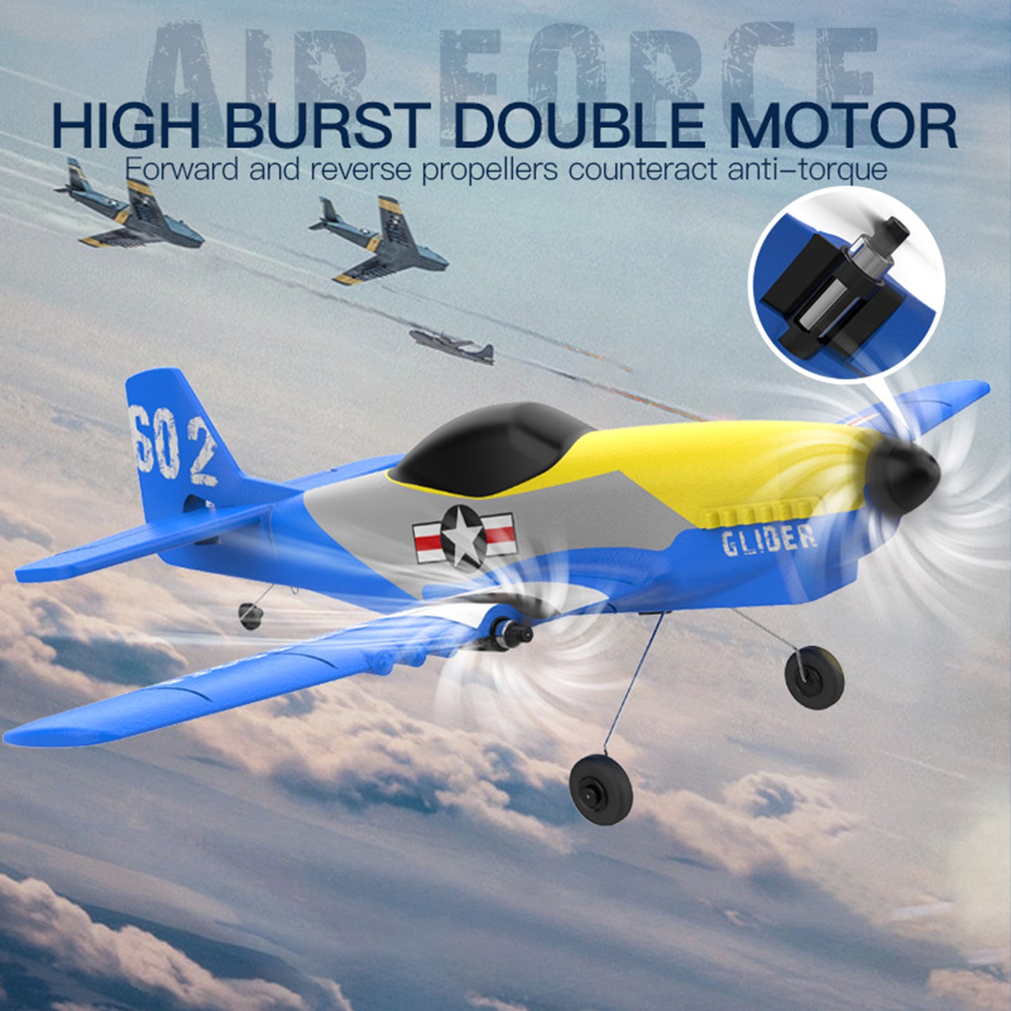 3Channel P51 Remote Control 2.4Ghz 6Axis Stabilizer Airplane Toy With 2Batteries