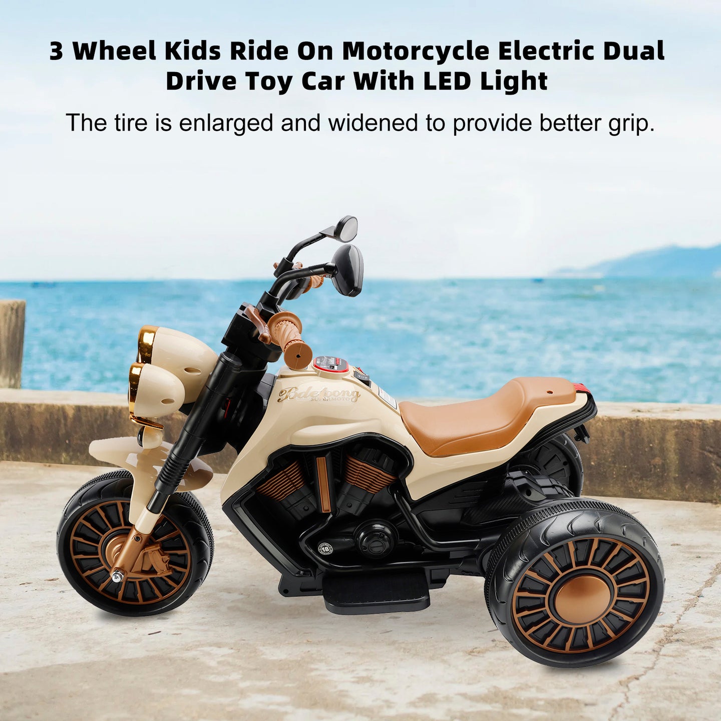 Kids Ride-On Motorcycle 3-Wheel Electric LED – Brown, 1–8 Years (Copy)