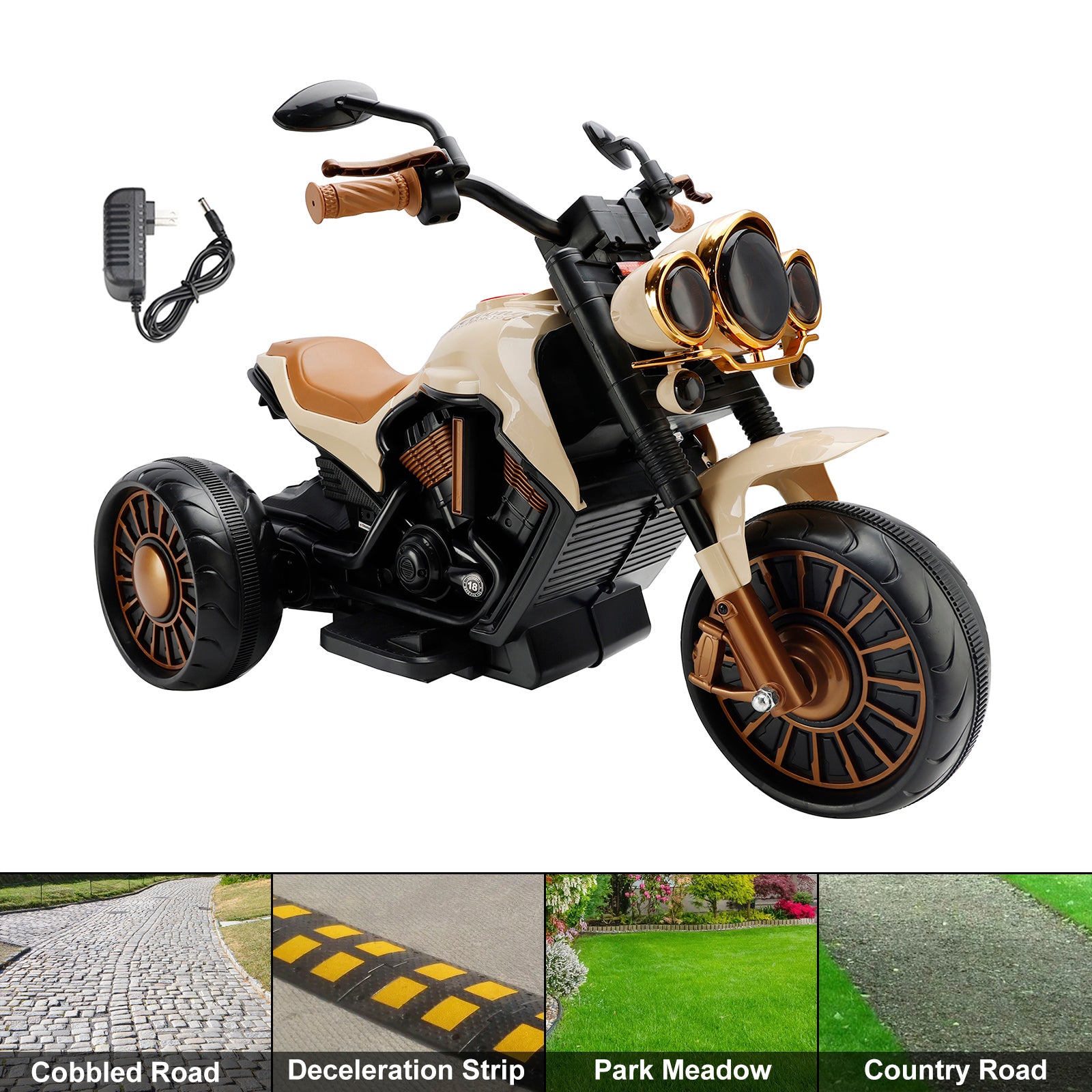 Kids Ride-On Motorcycle 3-Wheel Electric LED – Brown, 1–8 Years (Copy)