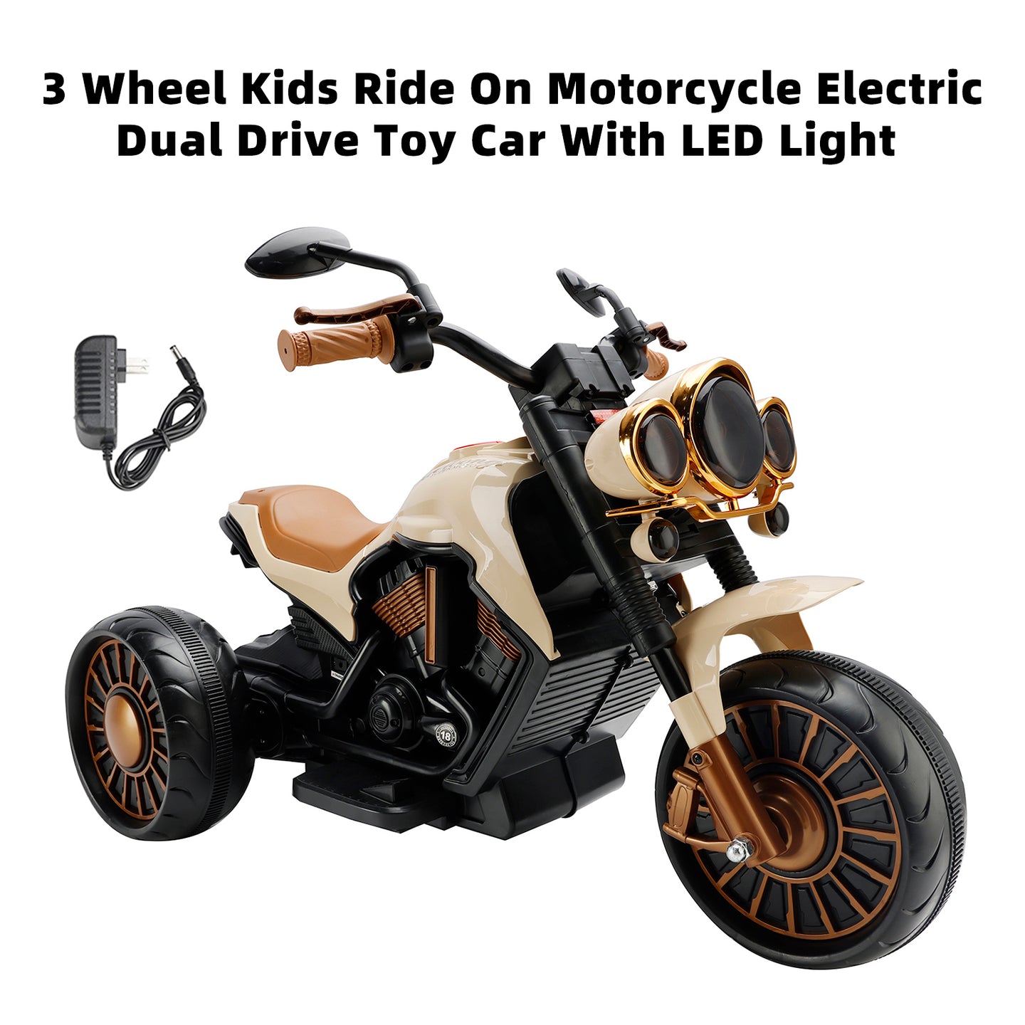 Kids Ride-On Motorcycle 3-Wheel Electric LED – Brown, 1–8 Years (Copy)