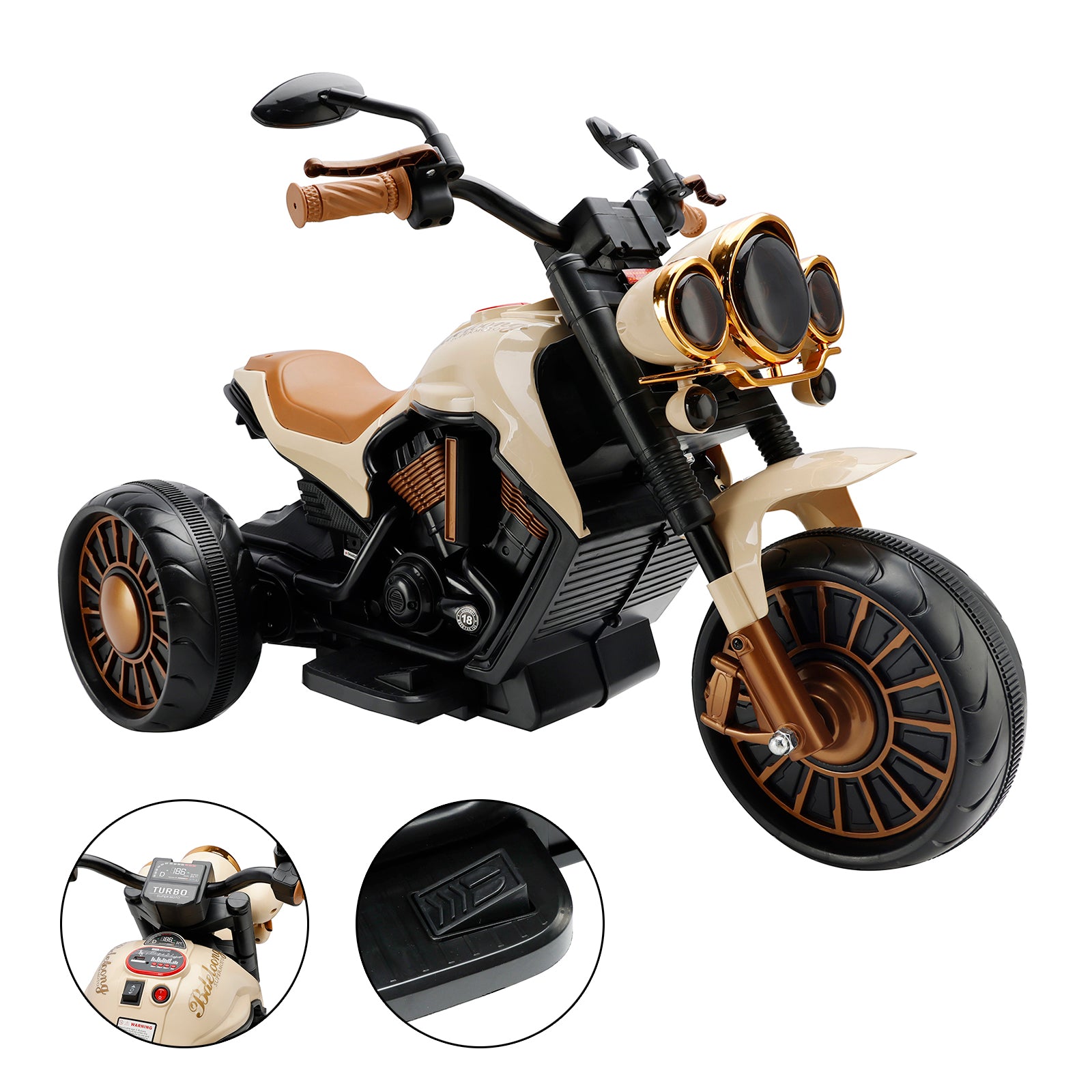 Kids Ride-On Motorcycle 3-Wheel Electric LED – Brown, 1–8 Years (Copy)