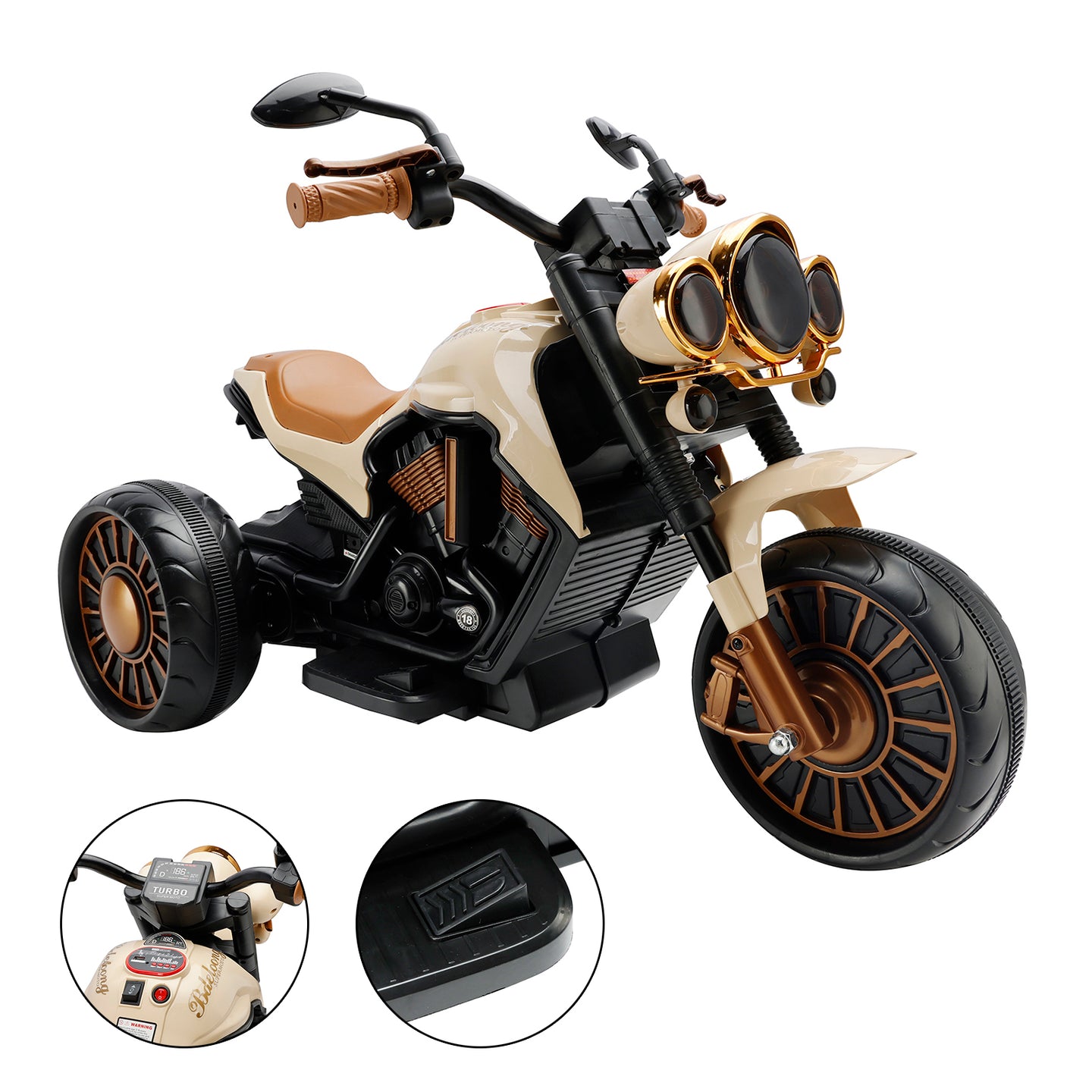 Kids Ride-On Motorcycle 3-Wheel Electric LED – Brown, 1–8 Years (Copy)