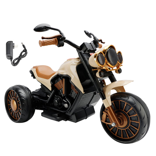 Kids Ride-On Motorcycle 3-Wheel Electric LED – Brown, 1–8 Years