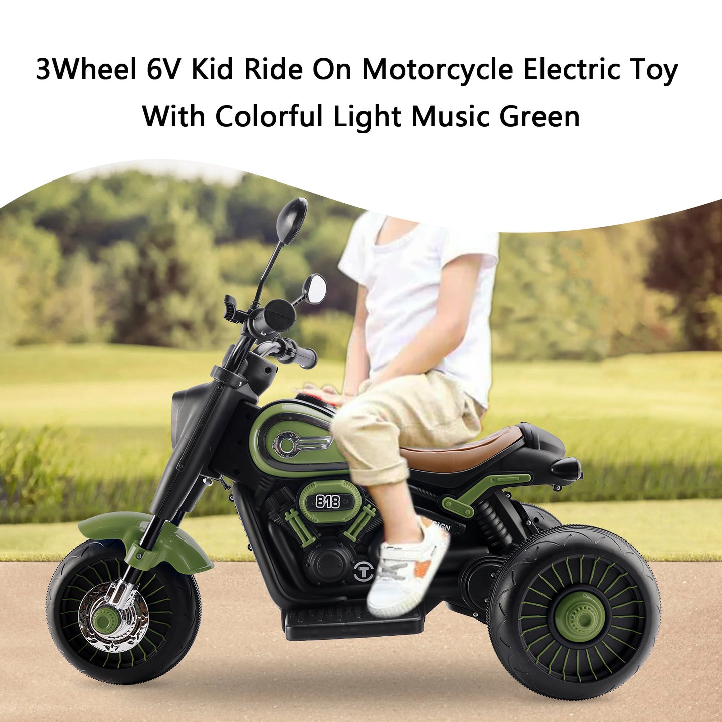 3-Wheel 6V Kids Ride-On Motorcycle with Music & Colorful Light – Green (Copy)