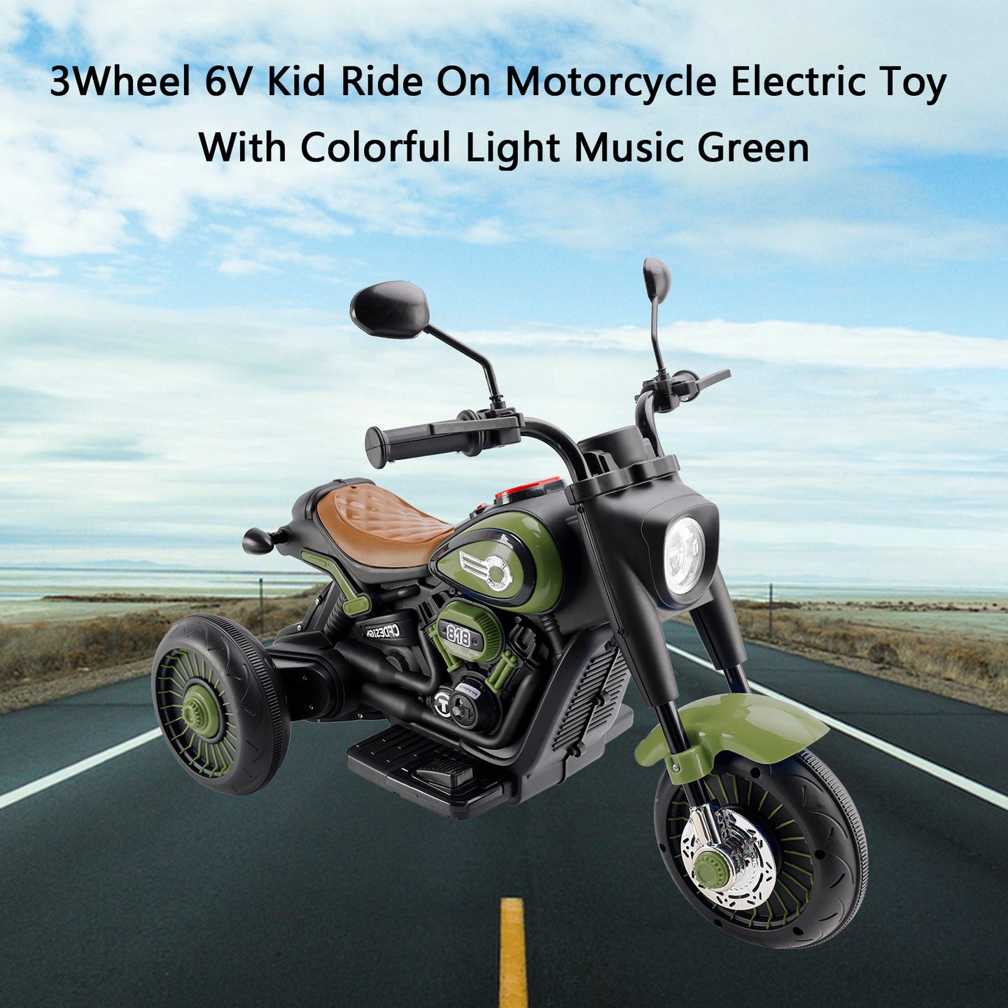 3-Wheel 6V Kids Ride-On Motorcycle with Music & Colorful Light – Green (Copy)