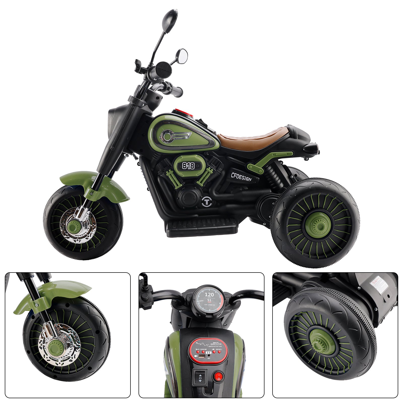 3-Wheel 6V Kids Ride-On Motorcycle with Music & Colorful Light – Green (Copy)
