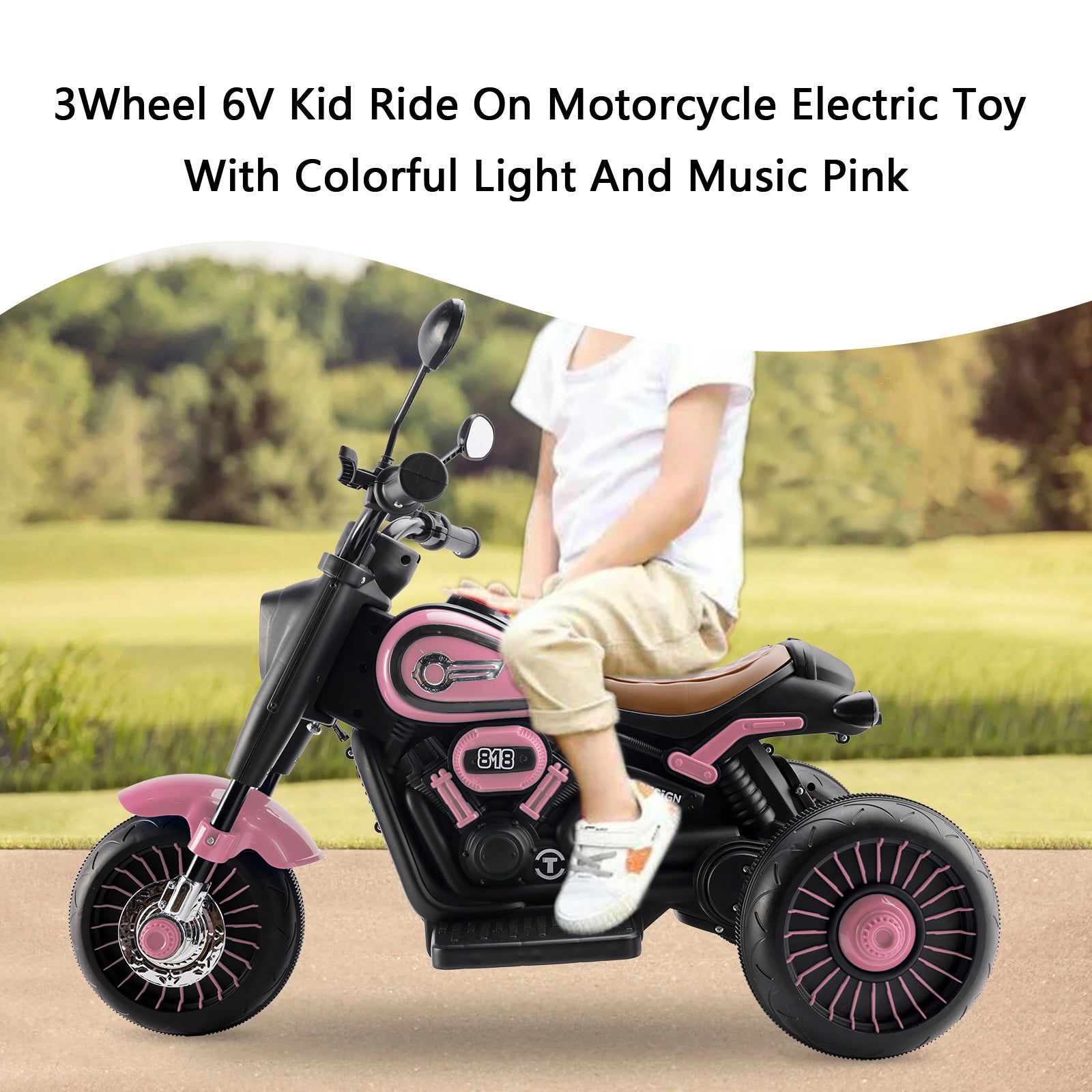 3-Wheel 6V Kids Ride-On Motorcycle with Colorful Light & Music – Pink (Copy)