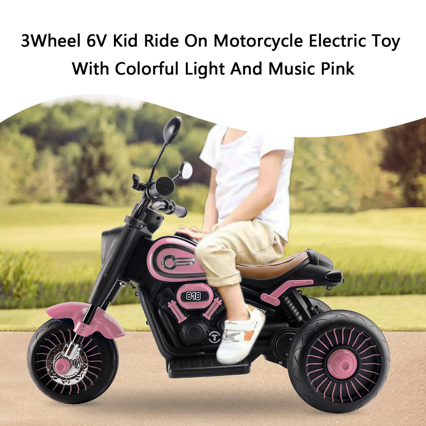3-Wheel 6V Kids Ride-On Motorcycle with Colorful Light & Music – Pink (Copy)