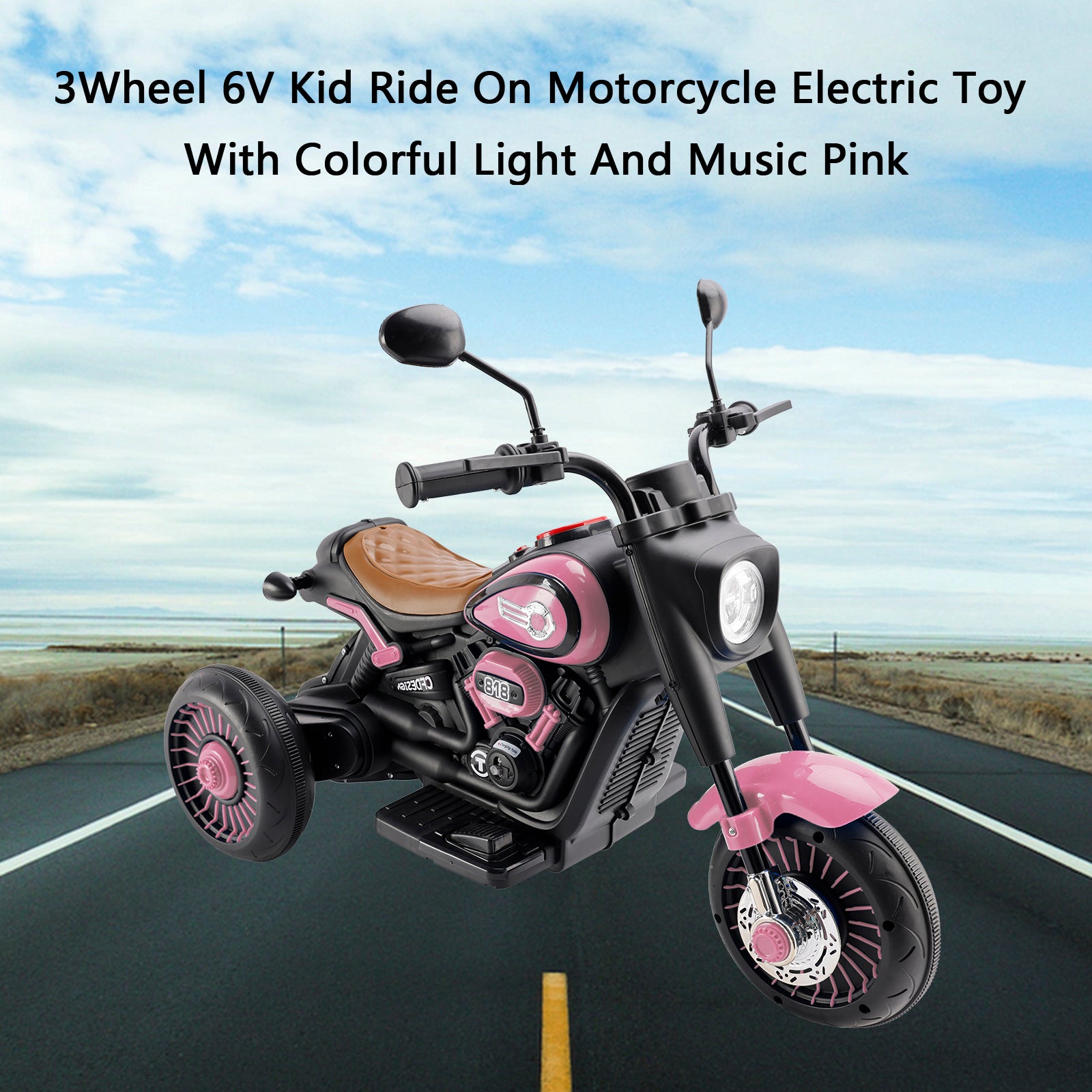 3-Wheel 6V Kids Ride-On Motorcycle with Colorful Light & Music – Pink (Copy)