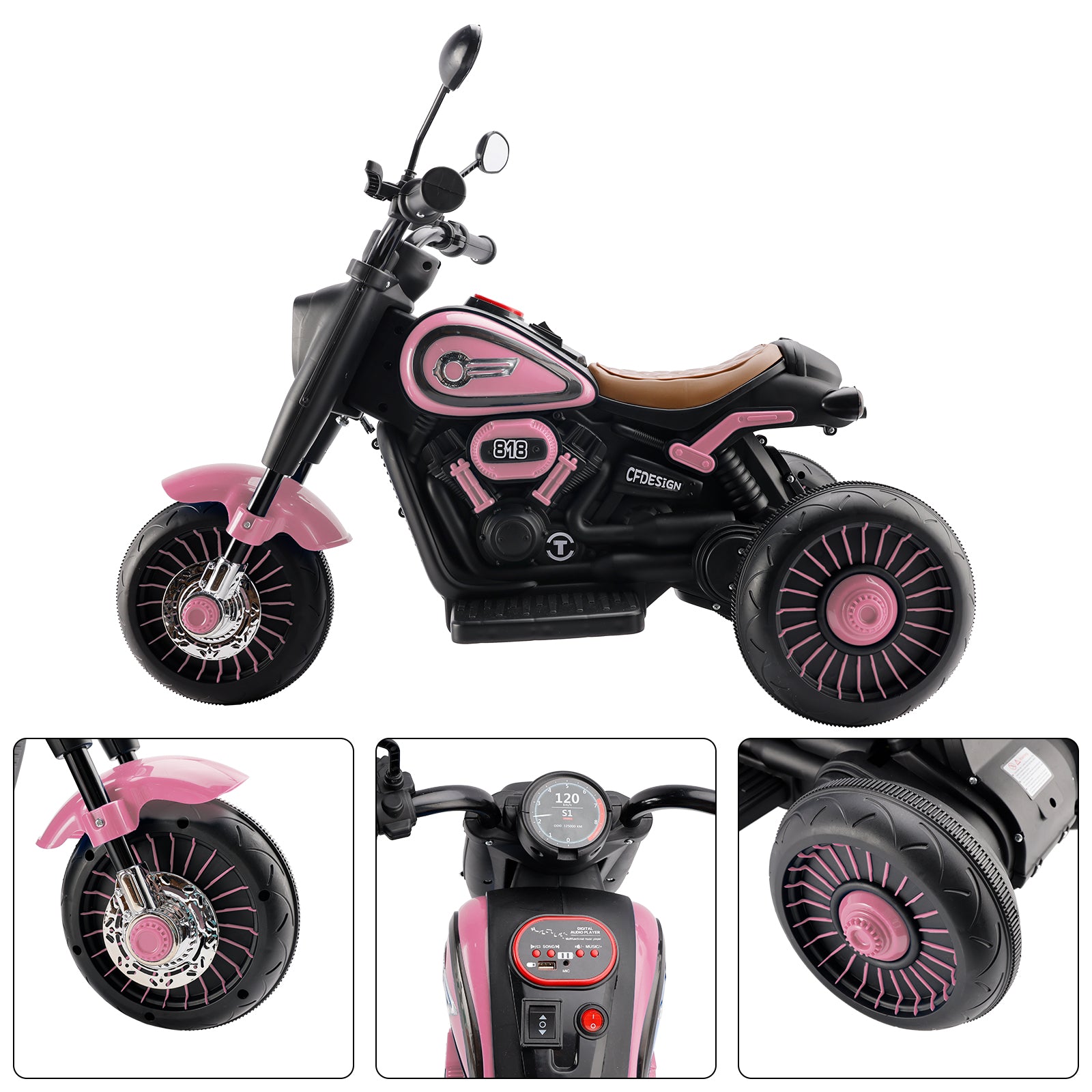 3-Wheel 6V Kids Ride-On Motorcycle with Colorful Light & Music – Pink (Copy)