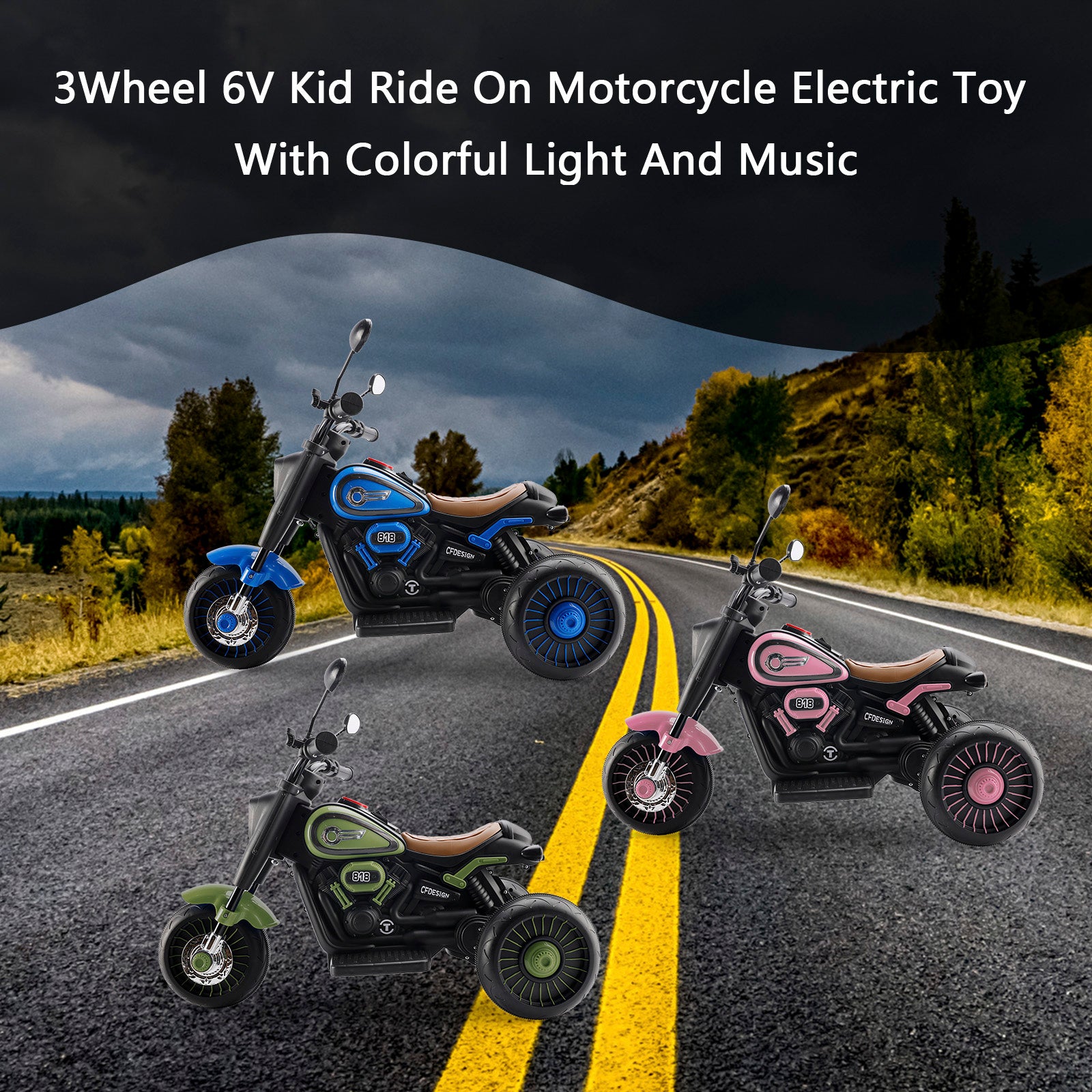 3Wheel 6V Kid Ride On Motorcycle Electric Toy With Colorful Light And Music