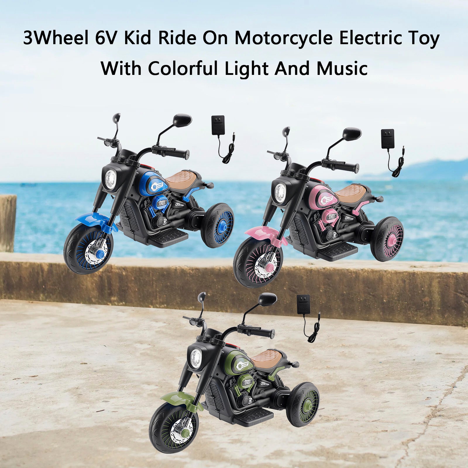3Wheel 6V Kid Ride On Motorcycle Electric Toy With Colorful Light And Music