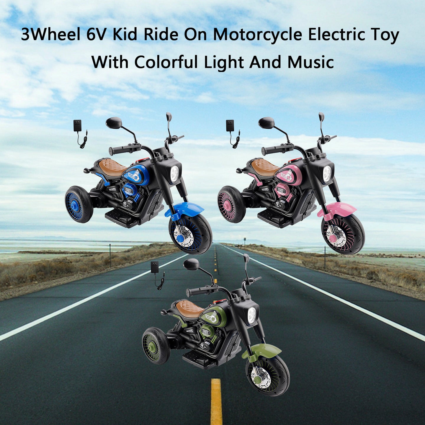 3Wheel 6V Kid Ride On Motorcycle Electric Toy With Colorful Light And Music