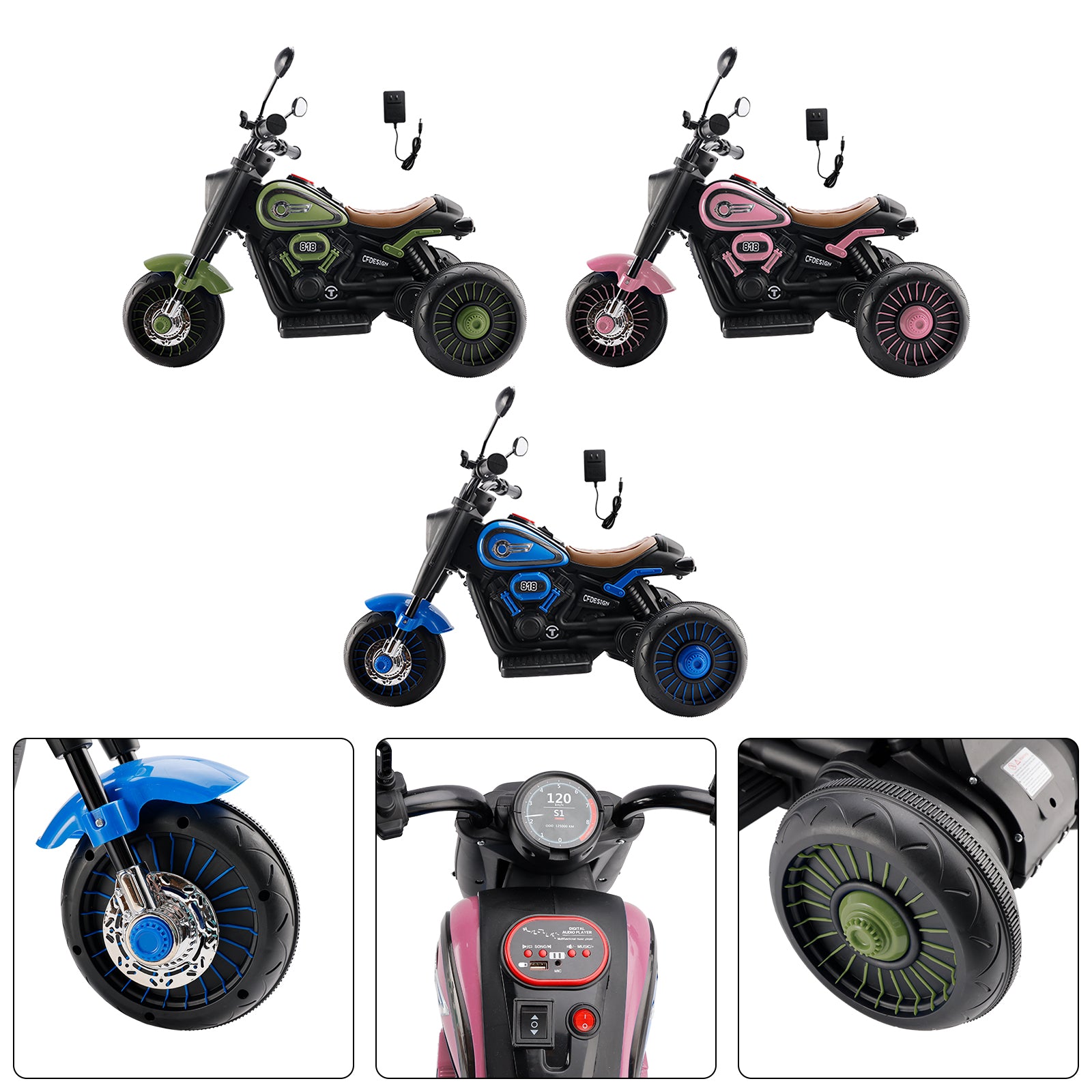 3Wheel 6V Kid Ride On Motorcycle Electric Toy With Colorful Light And Music