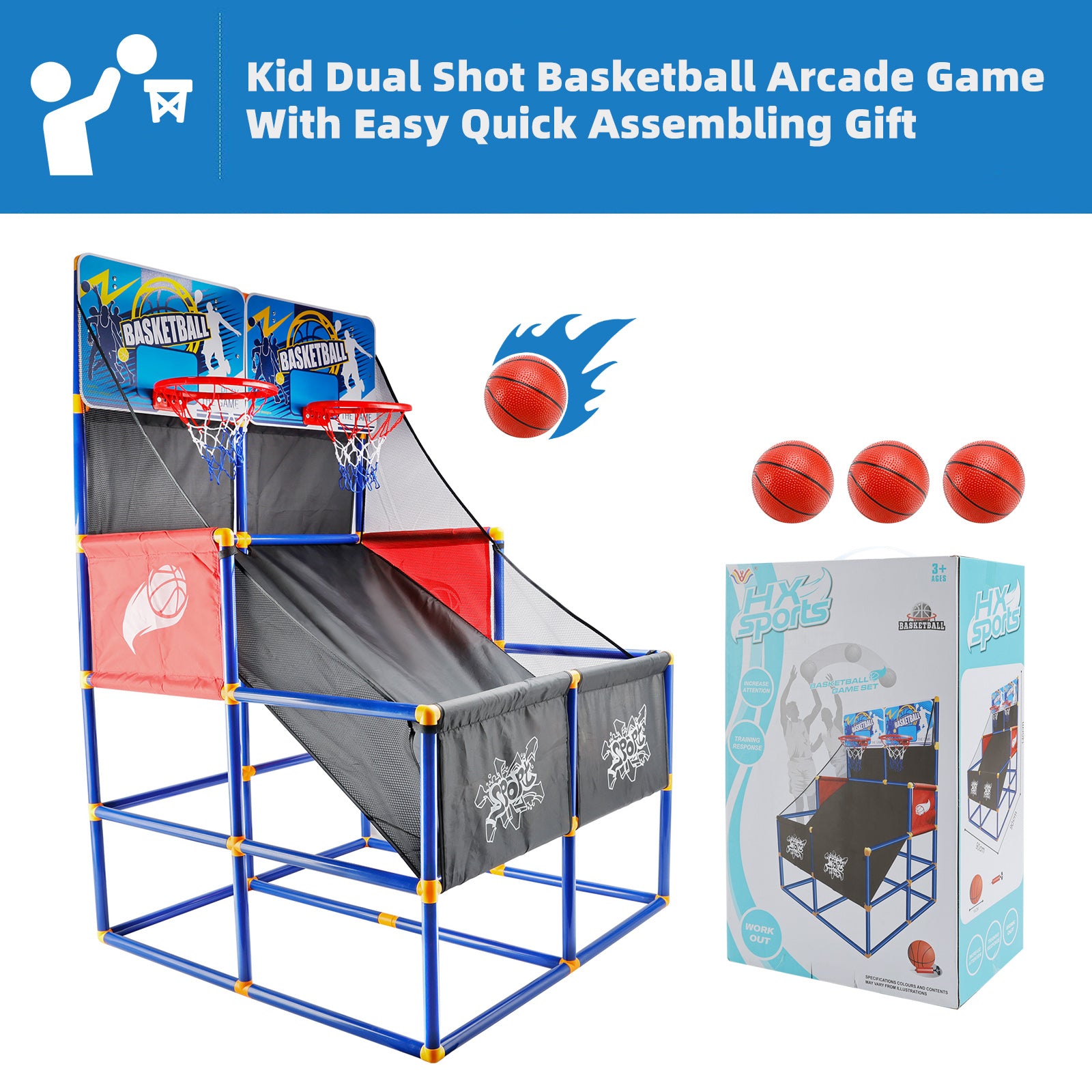 Kid Dual Shot Basketball Arcade Game With 4 Balls Easy Quick Assembling Gift