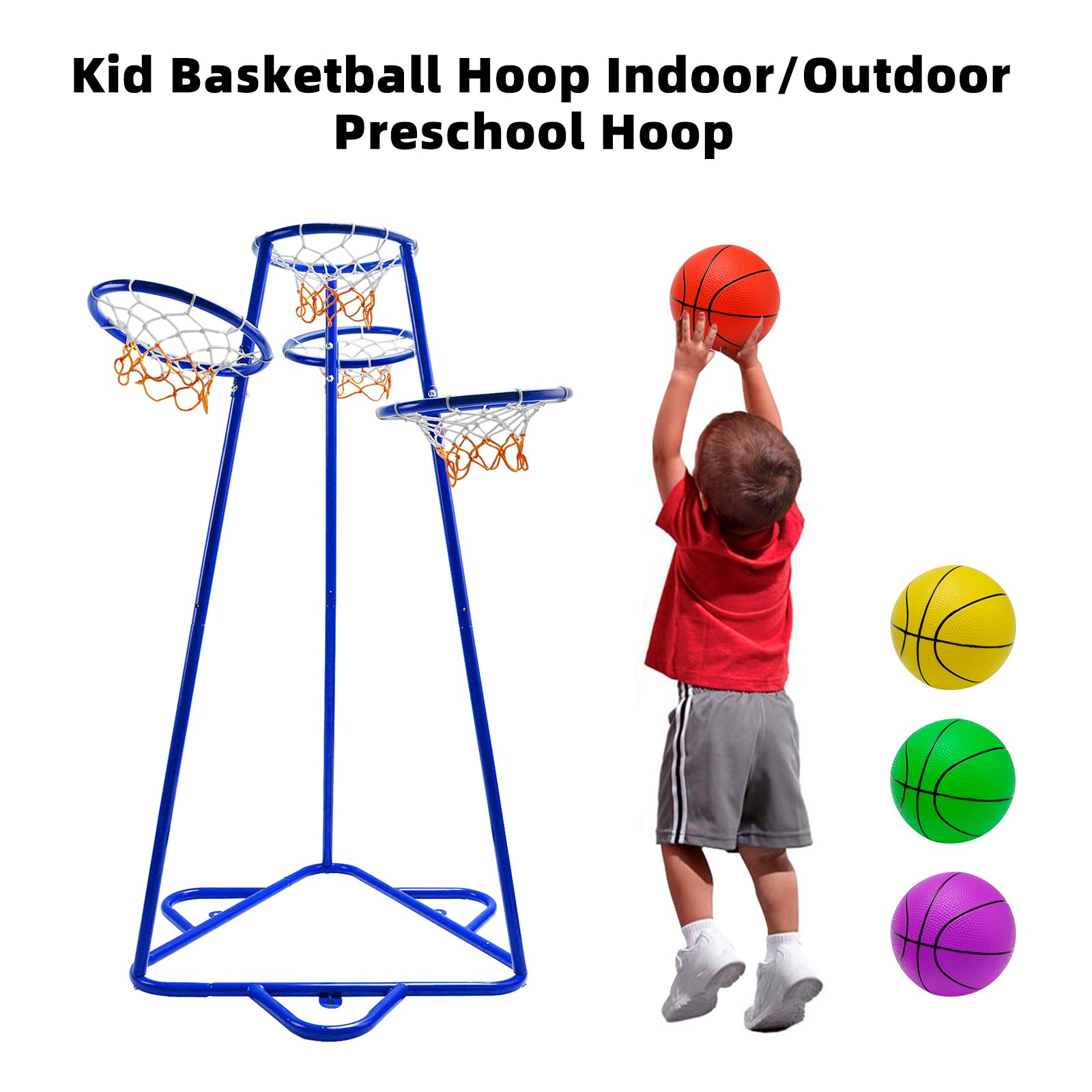 Early Learning 4 Hoop Kid Basketball Hoop Indoor/Outdoor Preschool Hoop Set Blue