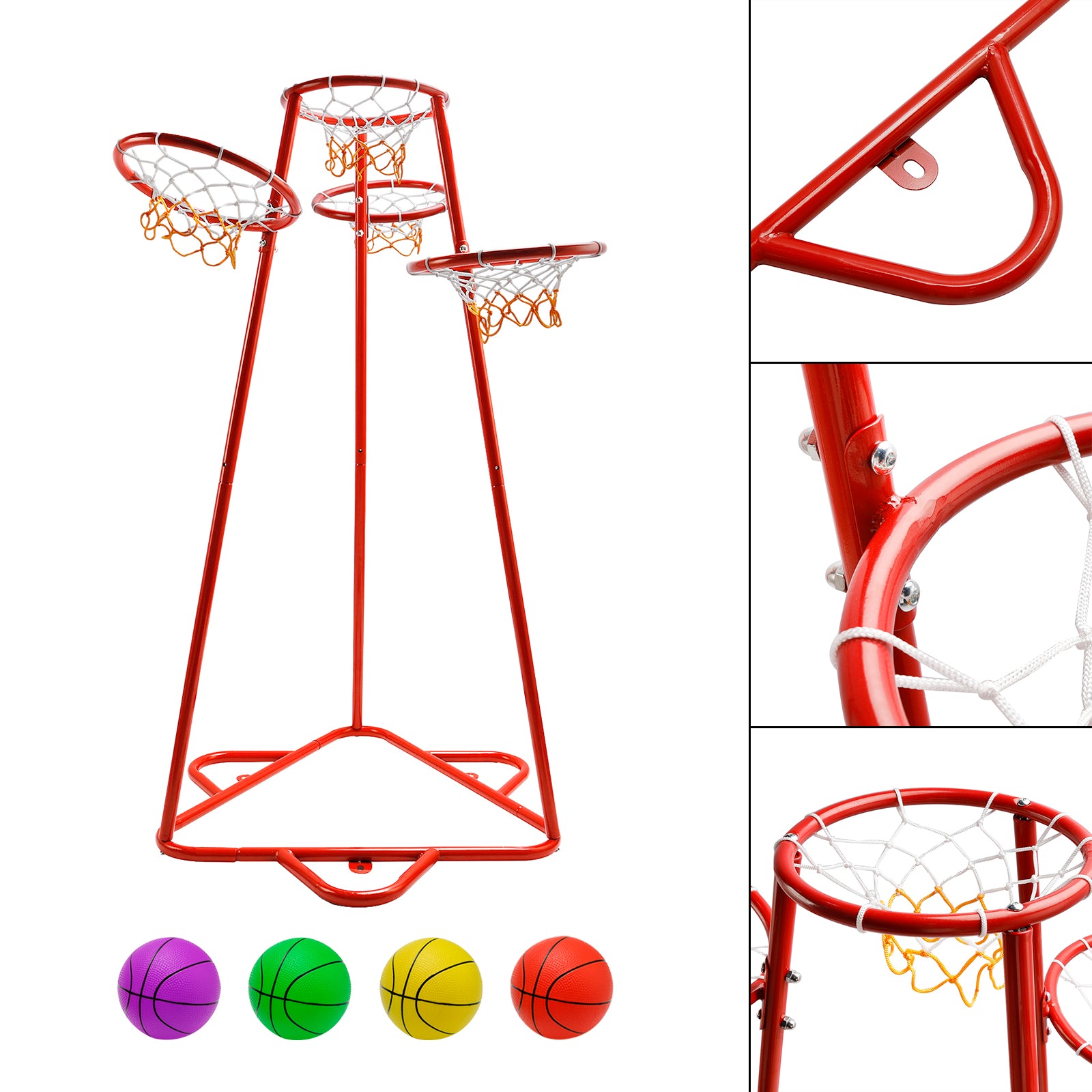 Early Learning 4 Hoop Kid Basketball Hoop Indoor/Outdoor Preschool Hoop Set Red