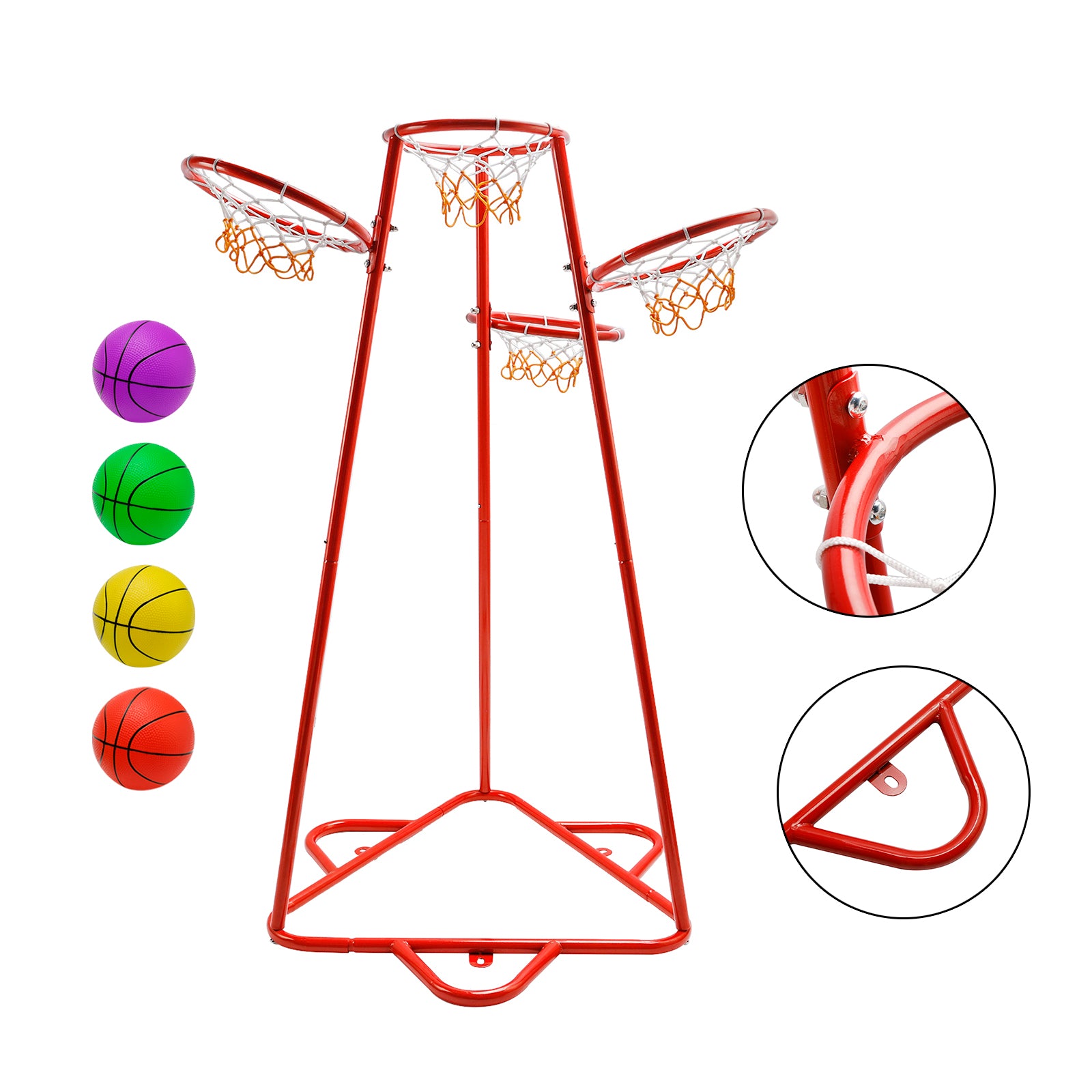 Early Learning 4 Hoop Kid Basketball Hoop Indoor/Outdoor Preschool Hoop Set Red