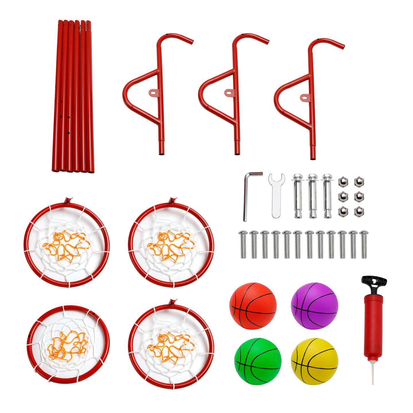 Early Learning 4 Hoop Kid Basketball Hoop Indoor/Outdoor Preschool Hoop Set Red