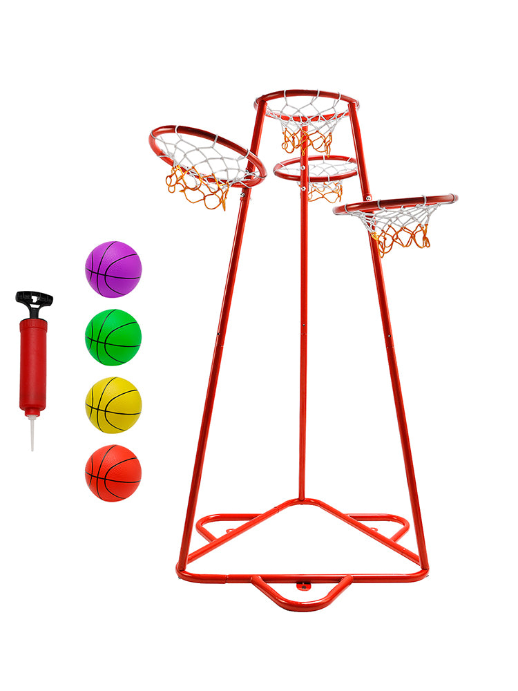 Early Learning 4 Hoop Kid Basketball Hoop Indoor/Outdoor Preschool Hoop Set Red