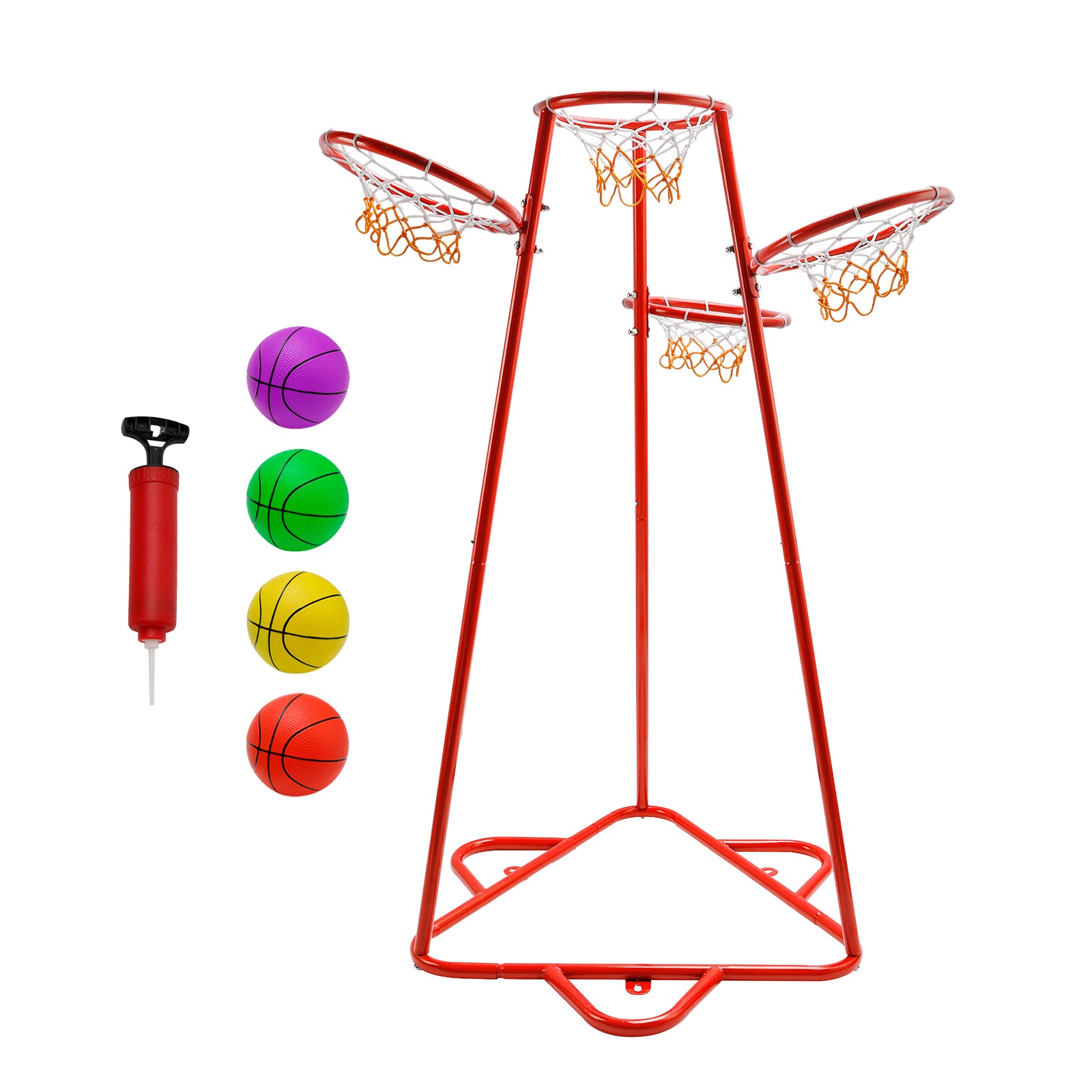 Early Learning 4 Hoop Kid Basketball Hoop Indoor/Outdoor Preschool Hoop Set Red