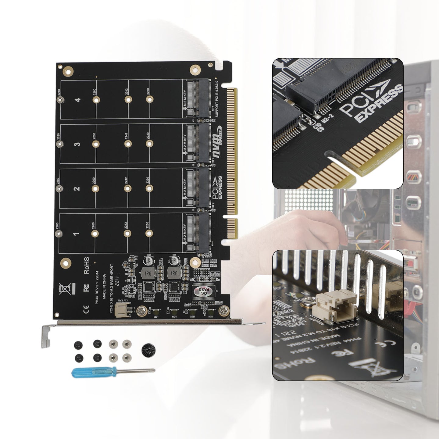PCI-E 4 Disk Expansion Card M.2 NVME X16 Adapter Expension Card 2230 2242 2260