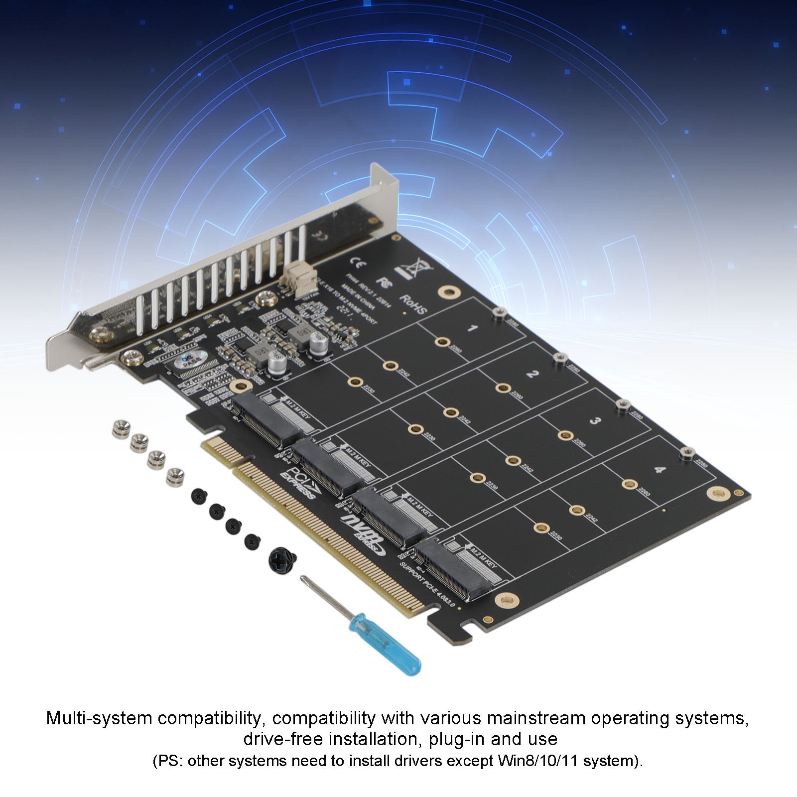 PCI-E 4 Disk Expansion Card M.2 NVME X16 Adapter Expension Card 2230 2242 2260