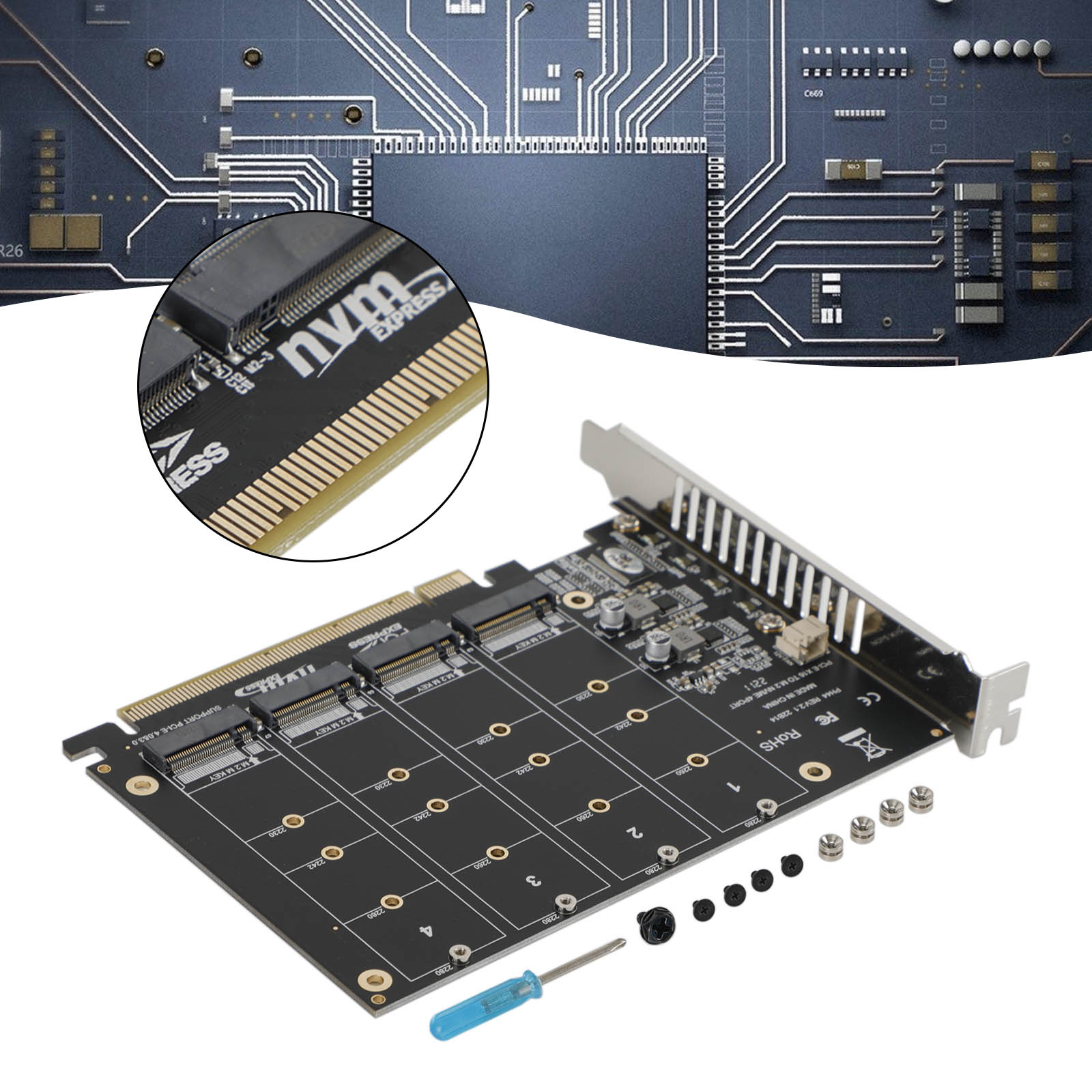 PCI-E 4 Disk Expansion Card M.2 NVME X16 Adapter Expension Card 2230 2242 2260