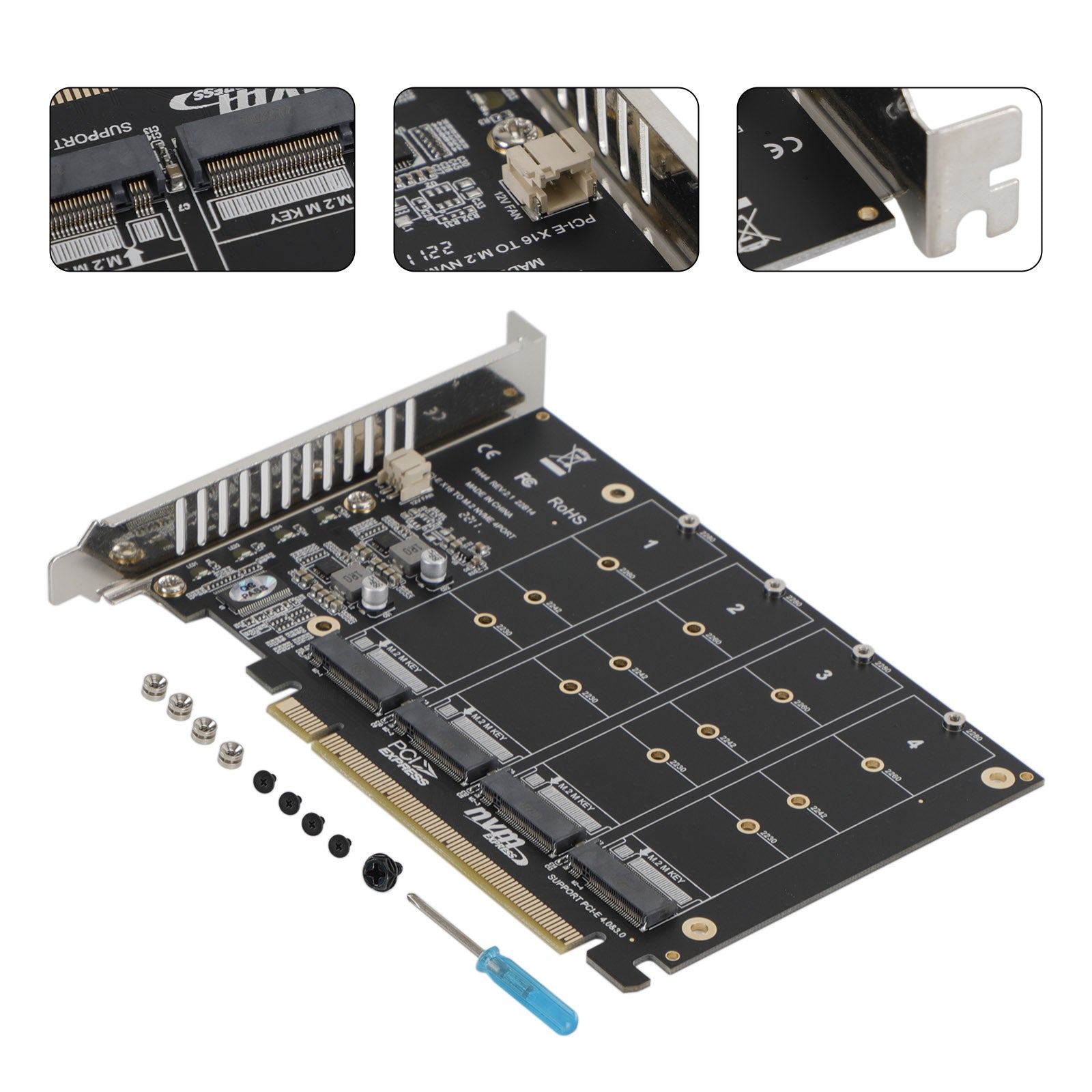 PCI-E 4 Disk Expansion Card M.2 NVME X16 Adapter Expension Card 2230 2242 2260