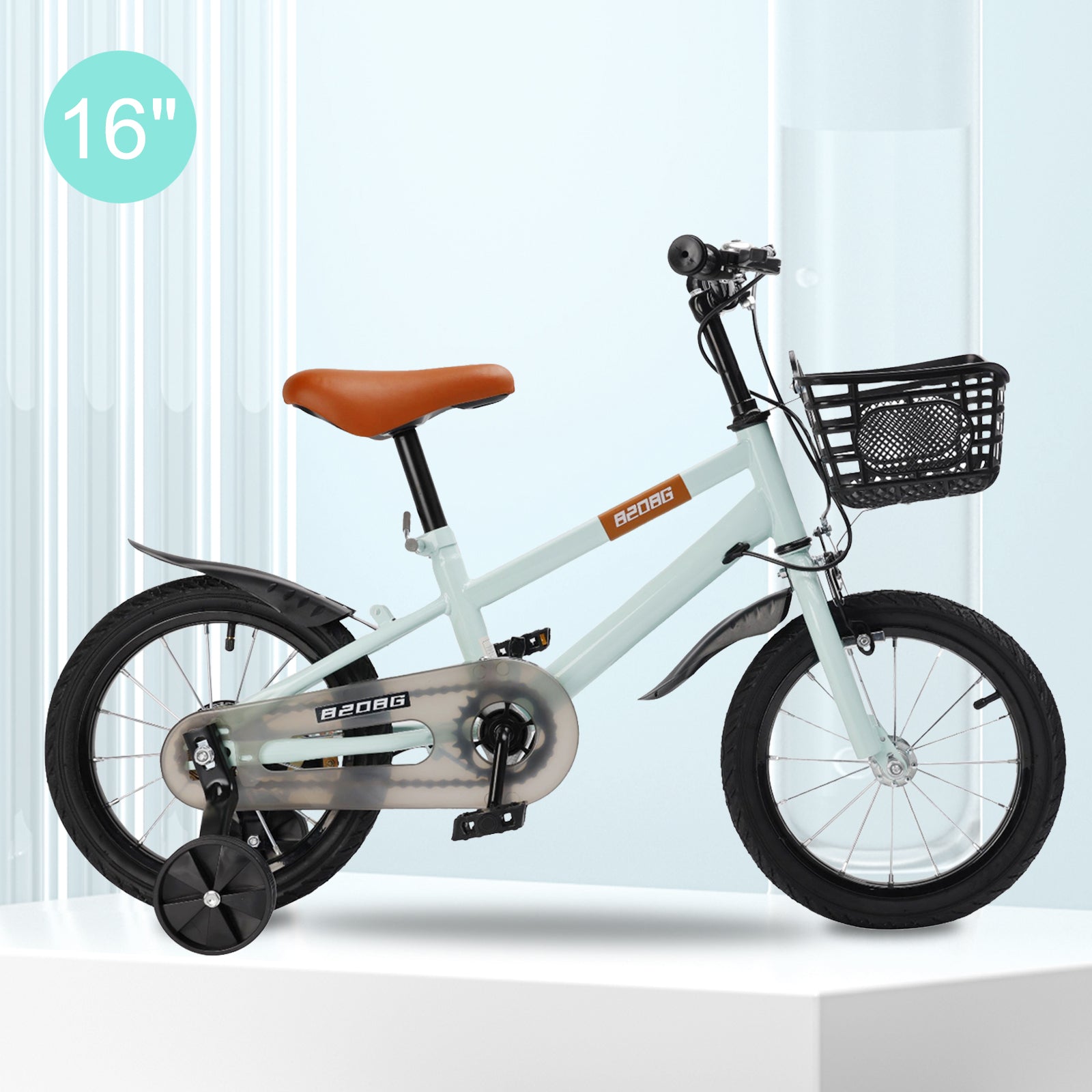 16" Children Bicycle Toddlers Bike with Training Wheels Basket Kickstand Cyan