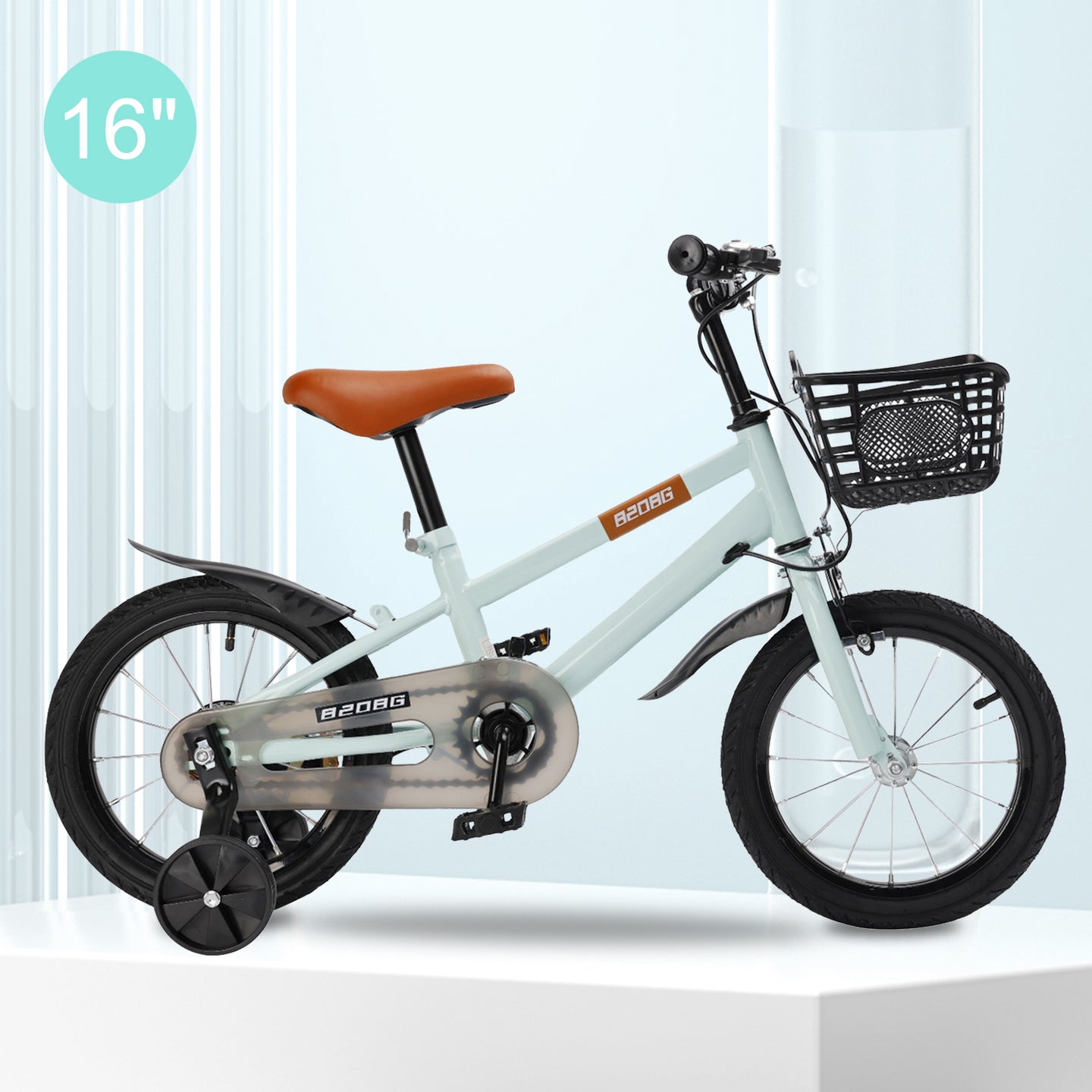 16" Children Bicycle Toddlers Bike with Training Wheels Basket Kickstand Cyan