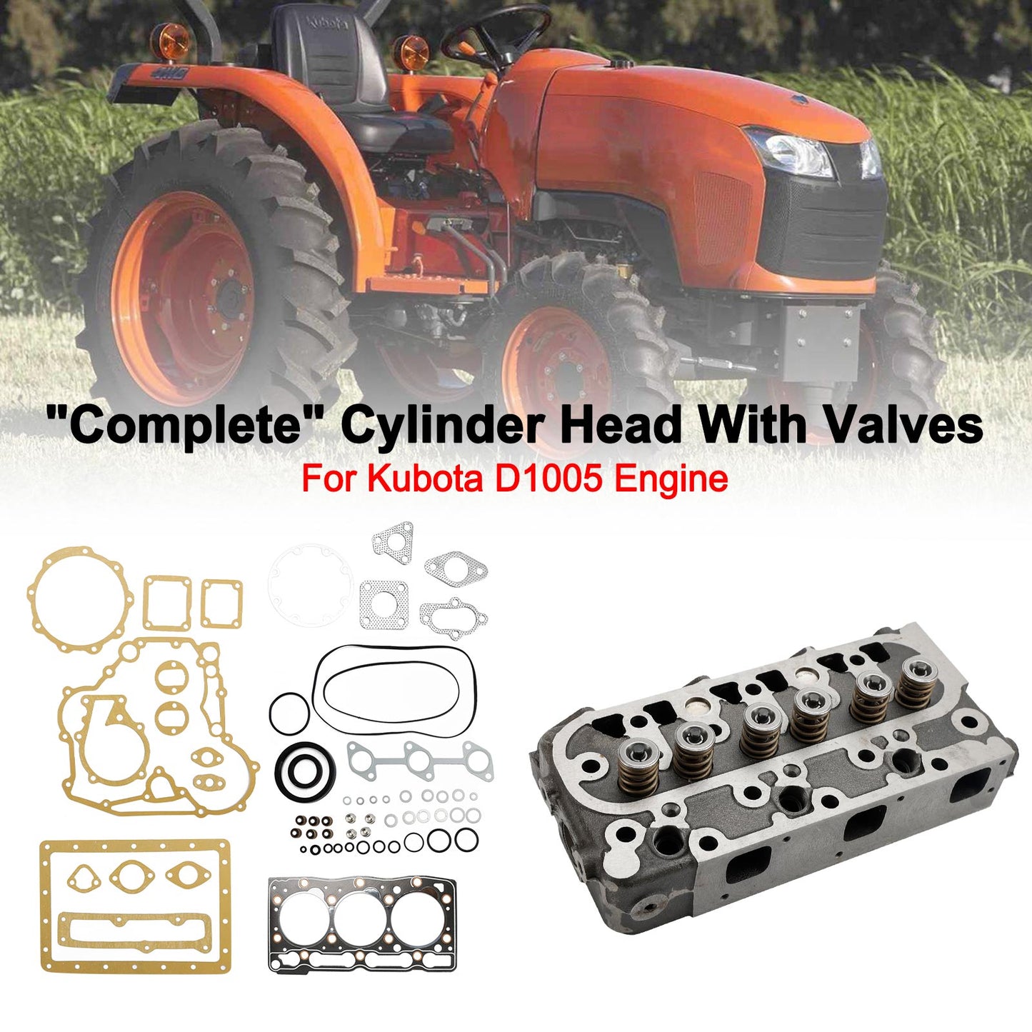 Complete Engine Cylinder Head with Full Gasket Kit for Kubota D1005 Engine