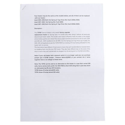 No-Fault Titanium Spa Heater for Hot Spring/Watkins/Caldera/Tiger River 73791-4KW