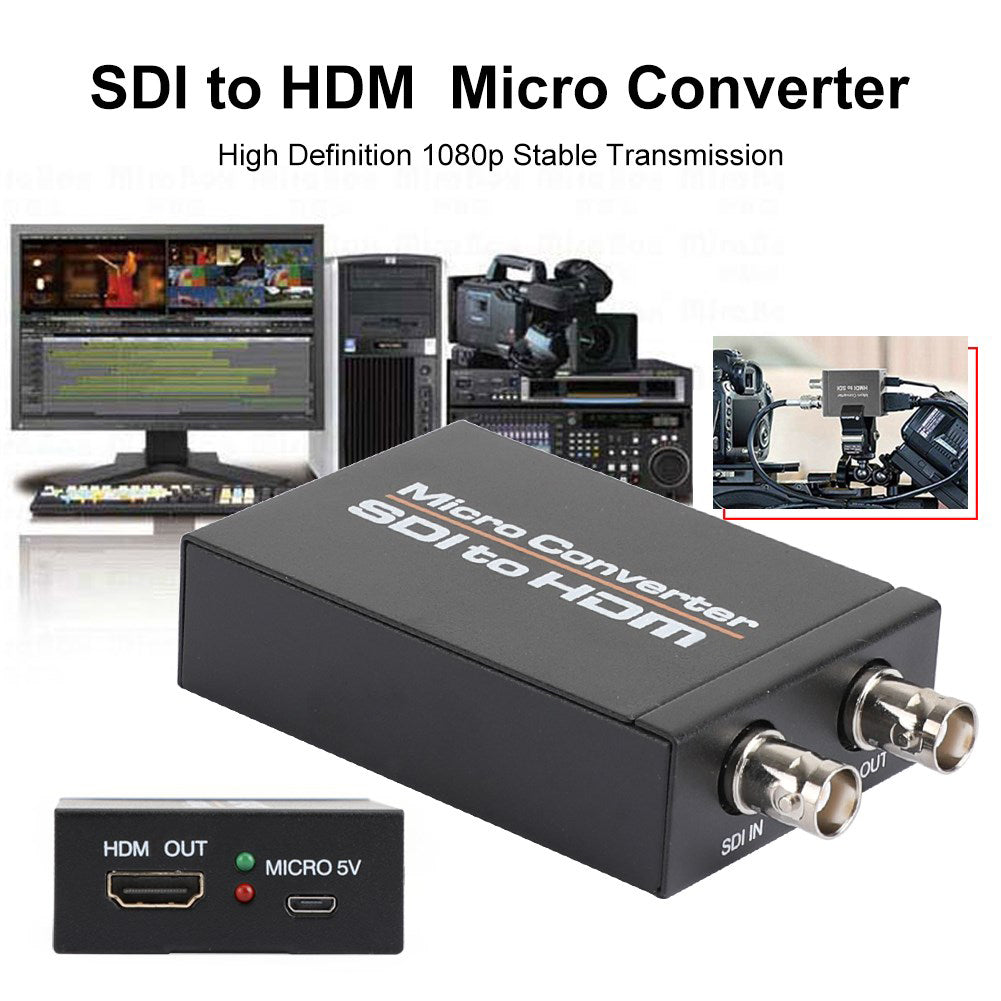 1 port to 2 SDI to HDMI + SDI Mini HD Video Switcher Micro Audio Converter Black