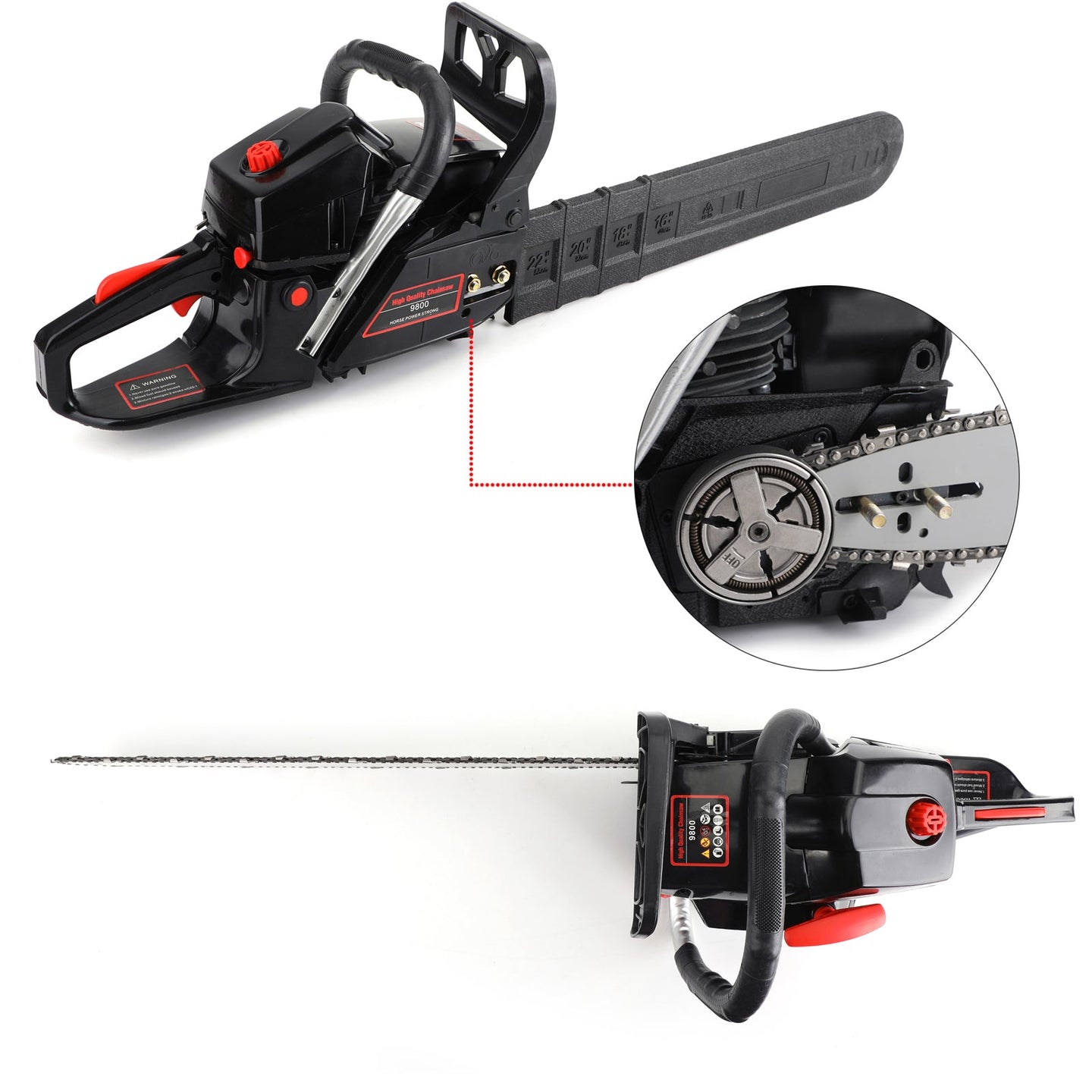 62cc Gas Chainsaw 20" Bar Gasoline Powered Chain Saw 2 Cycle Engine Cutting