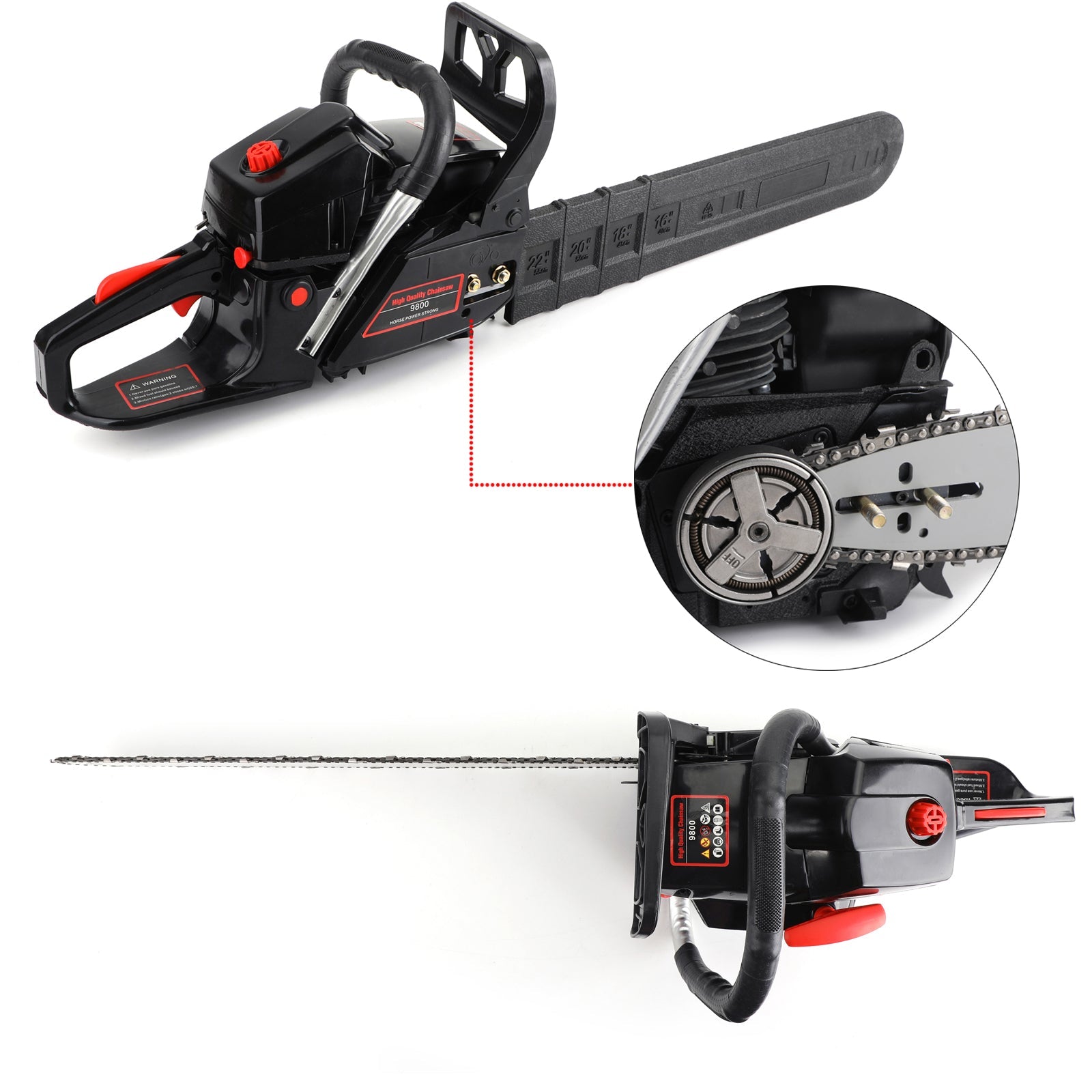 22inch Bar 62cc Chainsaw Powered Engine Gasoline Chain Saw Red & Black