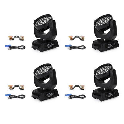 4Pcs 36 x 10W RGBW 4in1 LED Zoom Moving Head 360W Wash Stage Light DMX 15CH